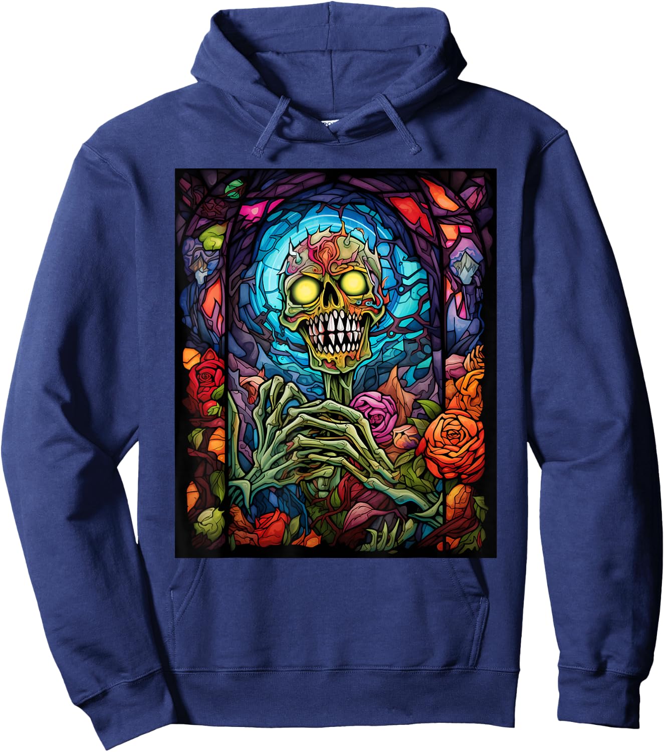 Stained Glass Style Zombie Halloween Hoodie - Hoodie | Navy