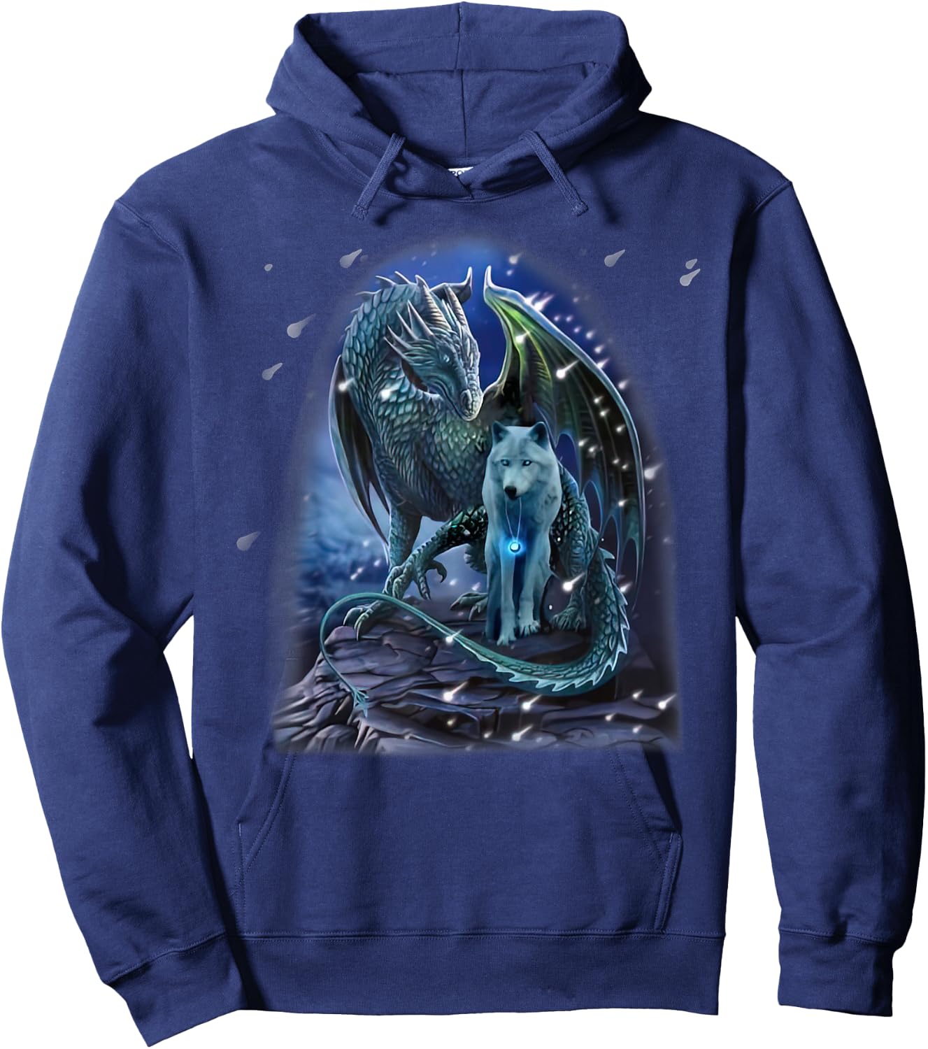 Wolf And Dragon Together In Winter Hoodie - Hoodie | Navy