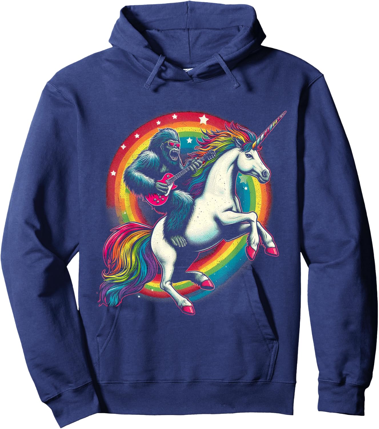 Funny Bigfoot Riding a Rainbow Unicorn Hoodie - Hoodie | Navy