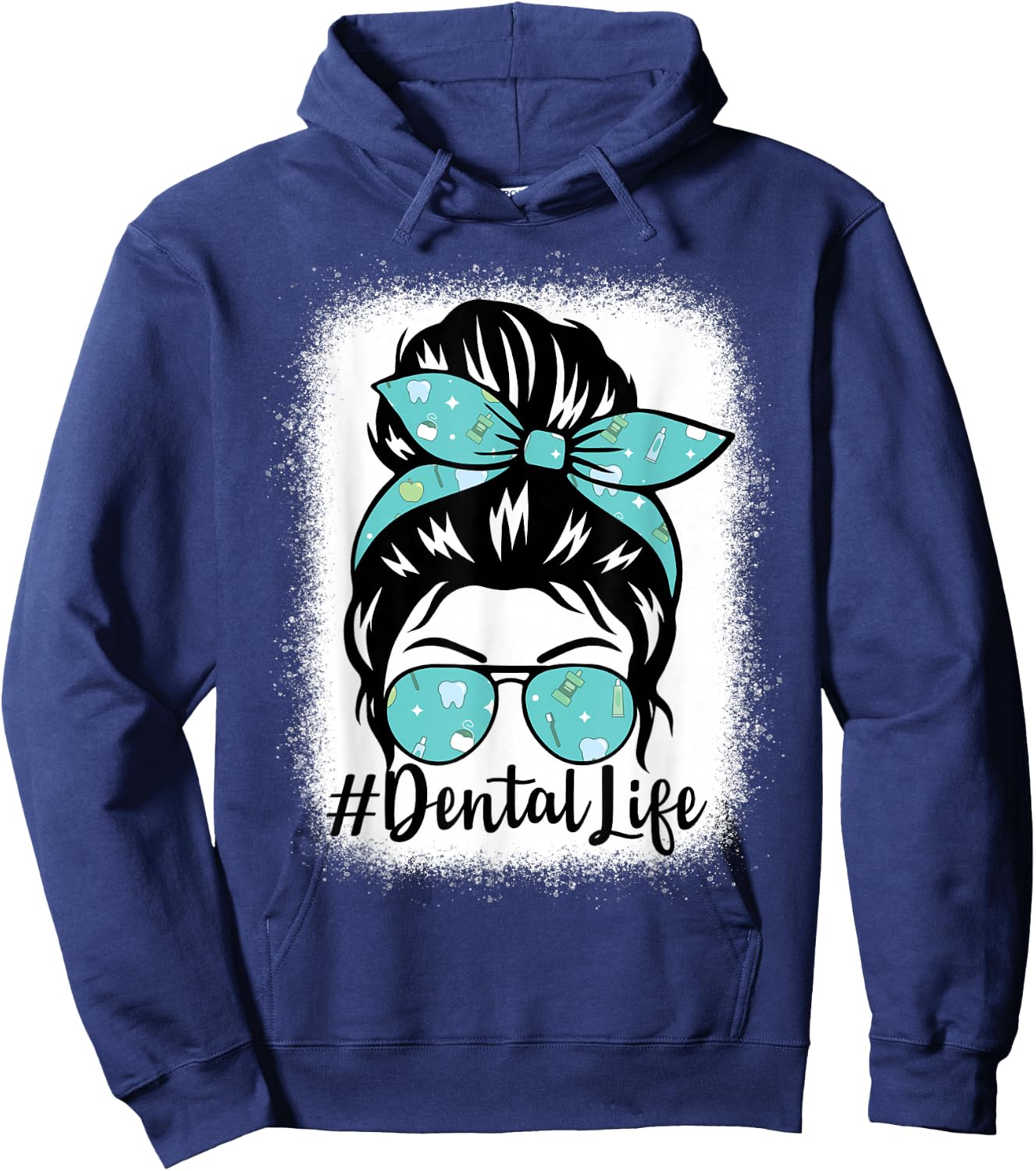 Dental Cute Funny Dentist Hygienist Messy Bun Hoodie - Hoodie | Navy