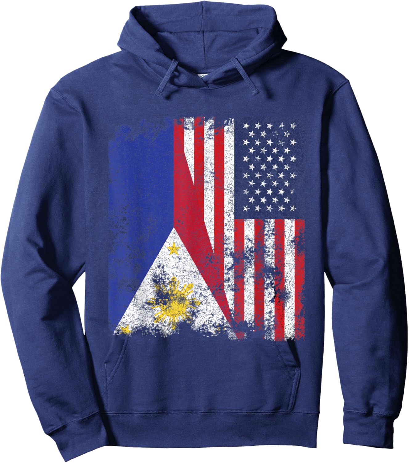 Philippines USA Flag Distressed - Half American Hoodie - Hoodie | Navy