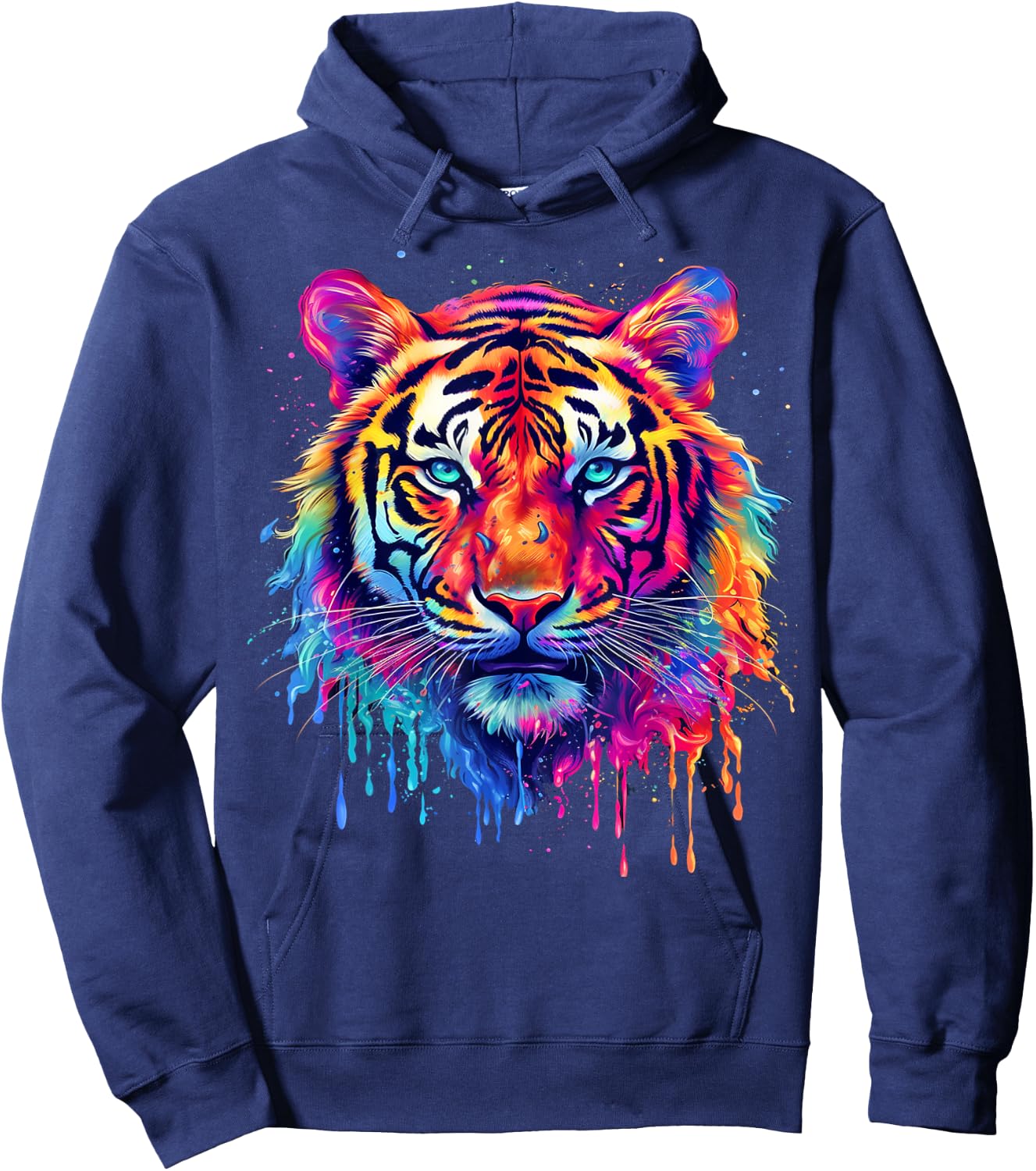 Colorful Tiger Splash Art Animal Motif Hoodie - Hoodie | Navy