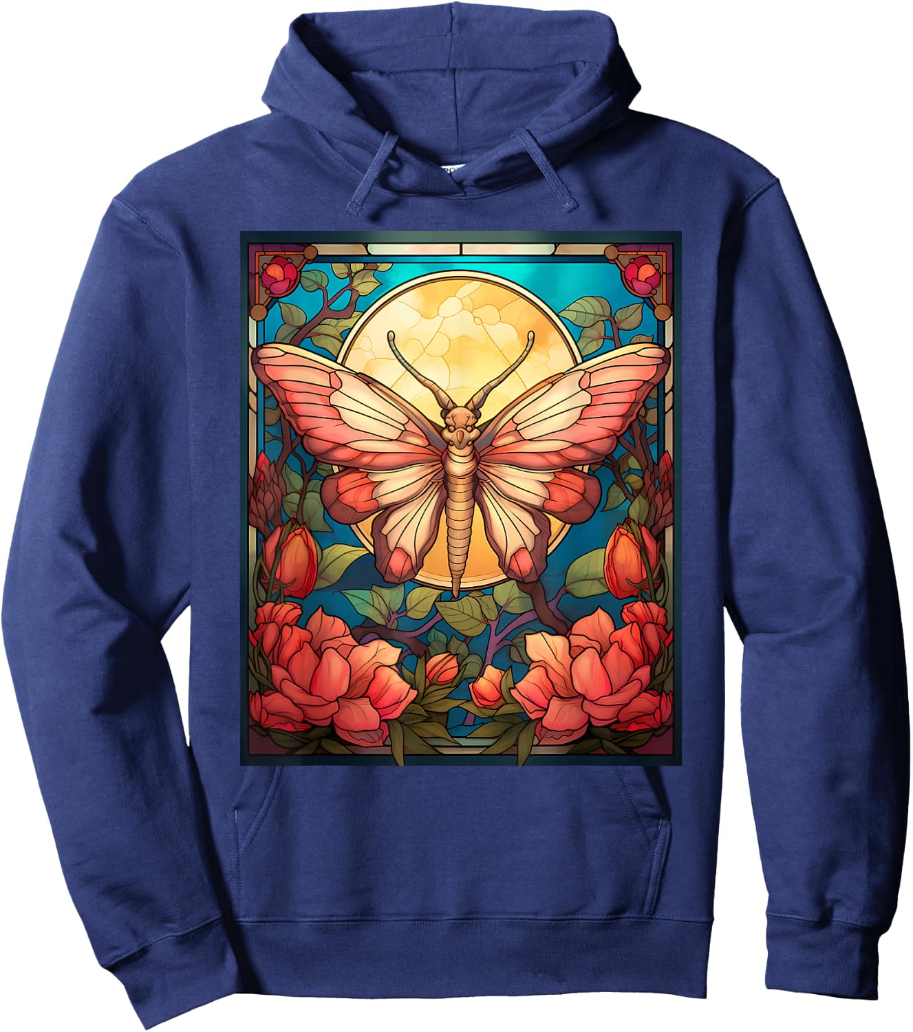 Stained Glass Style Rosy maple moth Hoodie - Hoodie | Navy