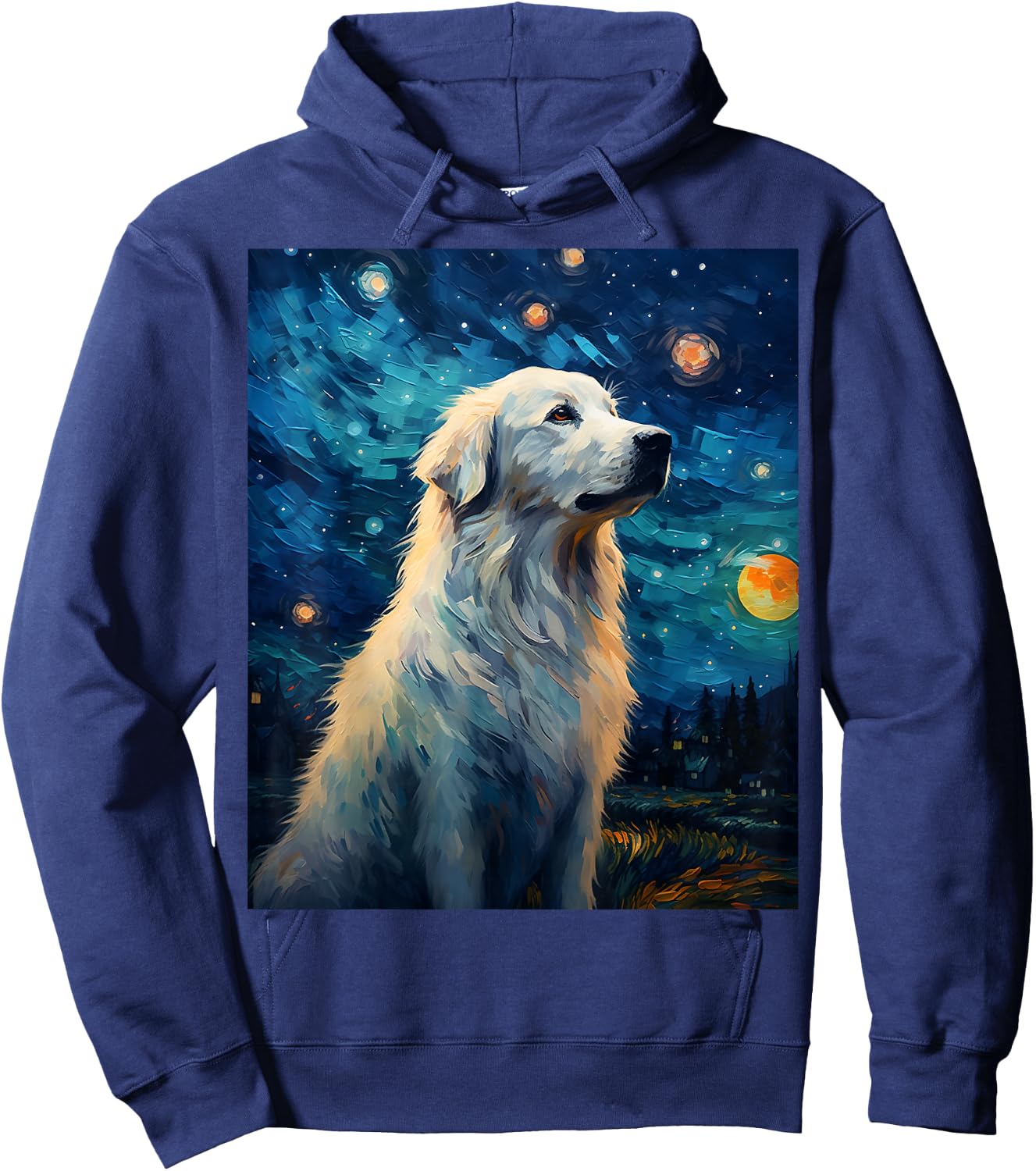 Surreal Starry Night Great Pyrenees Dog Hoodie - Hoodie | Navy