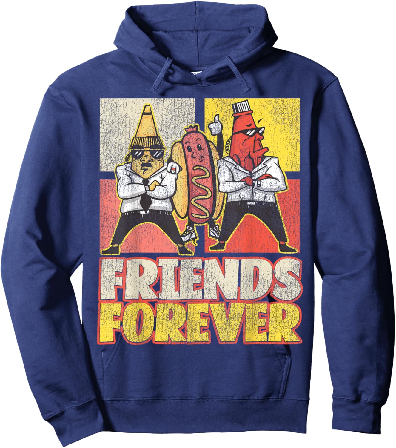 Hot Dog Adult Vintage Friends Forever Hoodie - Hoodie | Navy