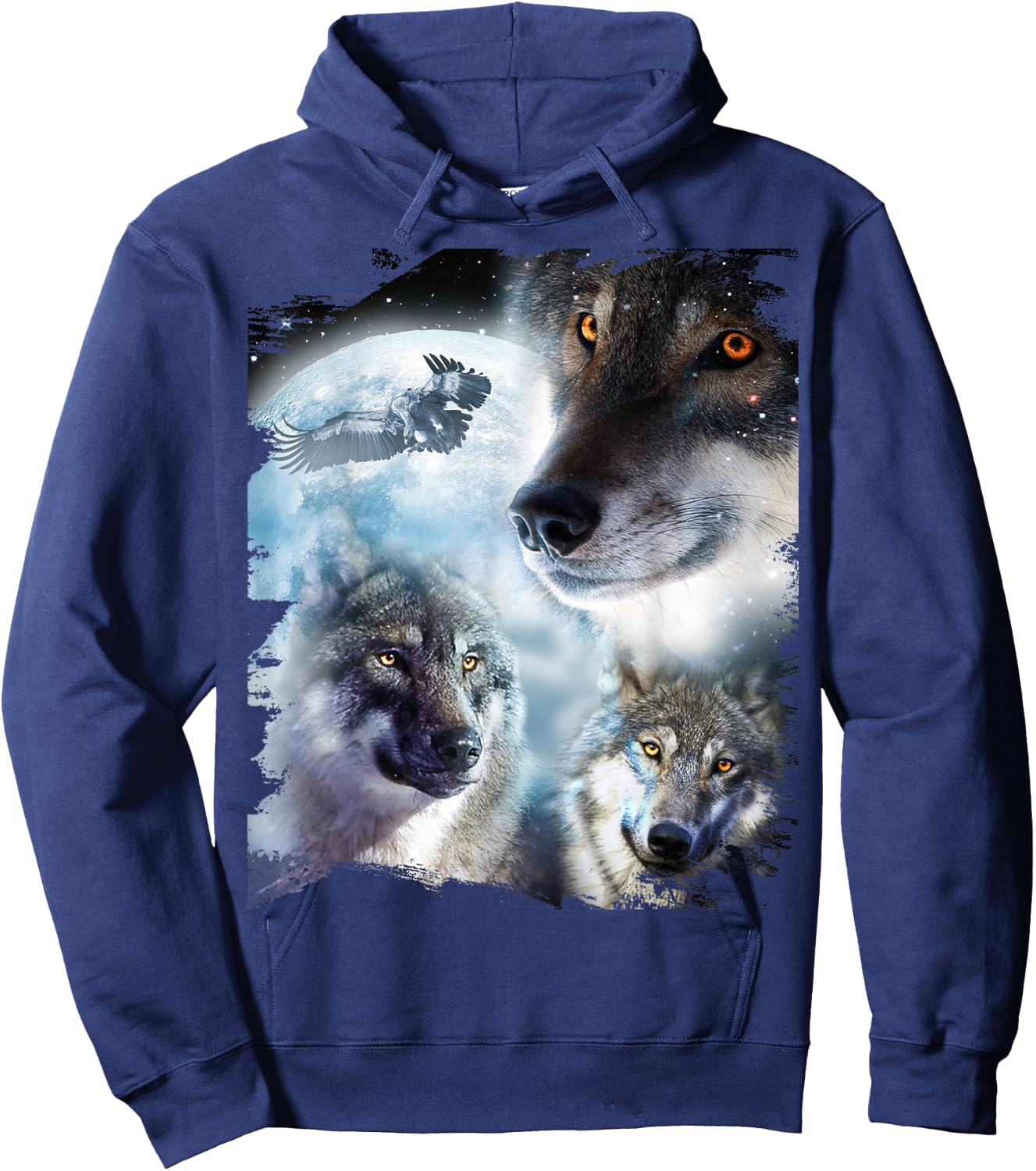 Space Wolves 3 Three Snow Wolf Howling At Moon Hoodie - Hoodie | Navy