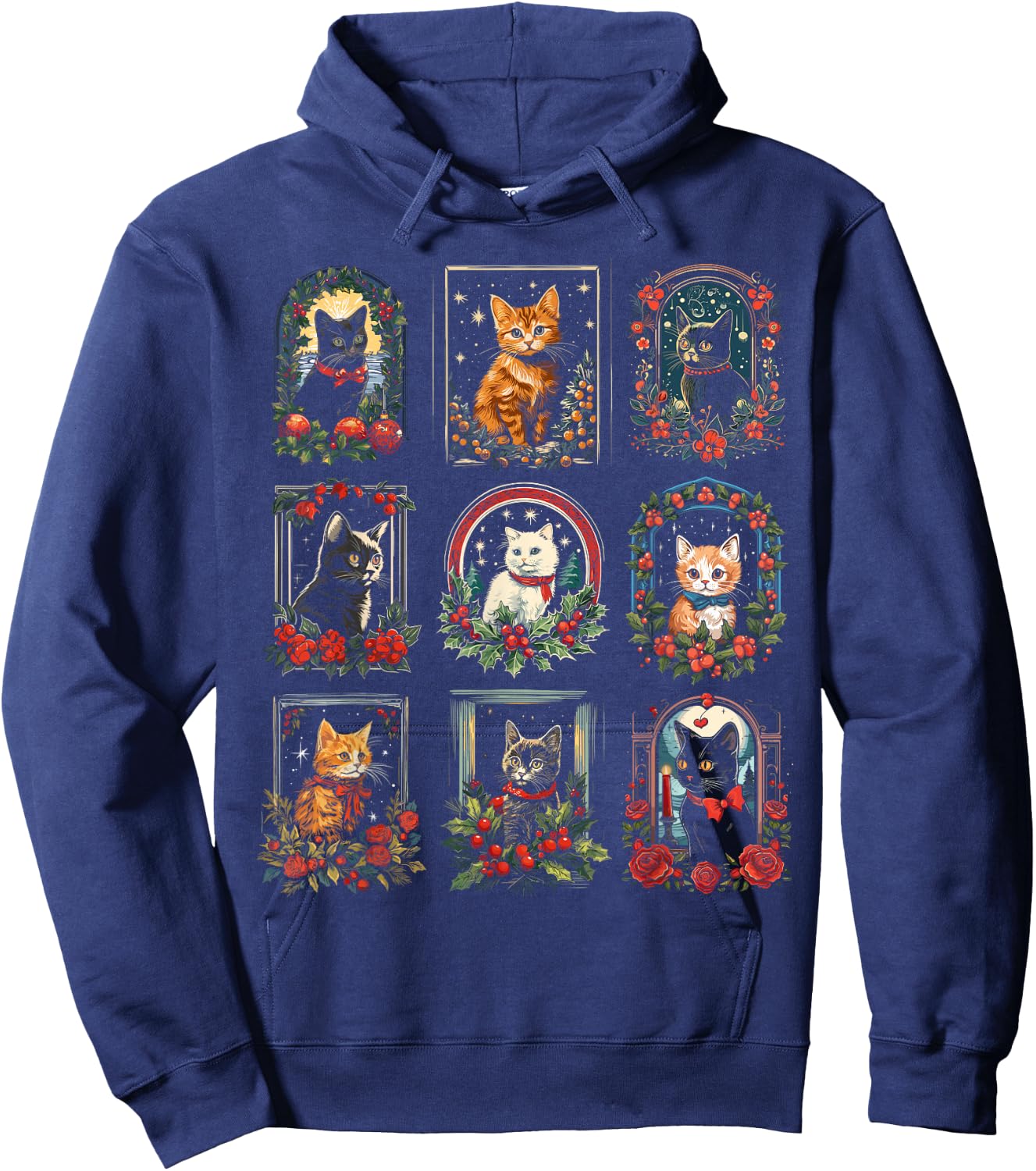 Vintage Kitten Christmas Cats & Men Hoodie - Hoodie | Navy