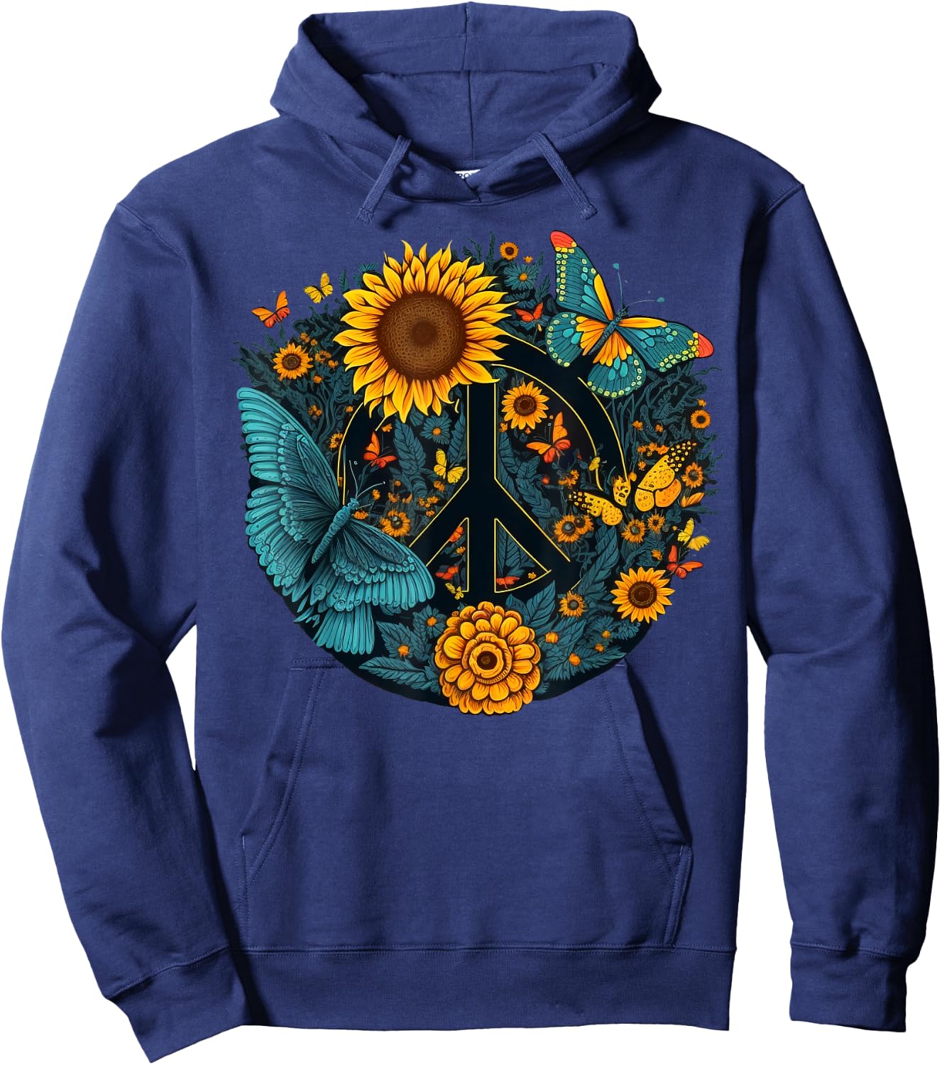 World Peace on Love Sunflower Peace Hoodie - Hoodie | Navy