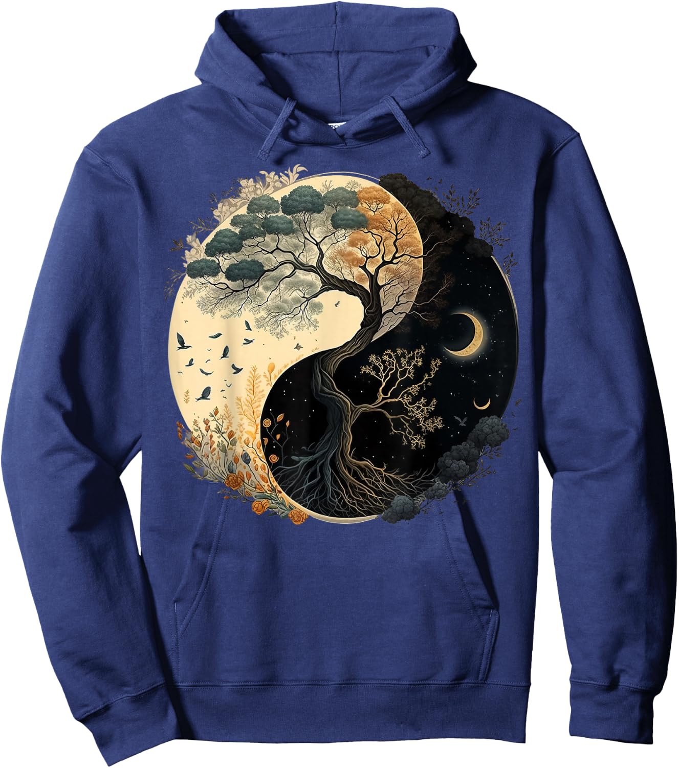 Yin Yang Tree of Life Moon Sun Duality Hoodie - Hoodie | Navy