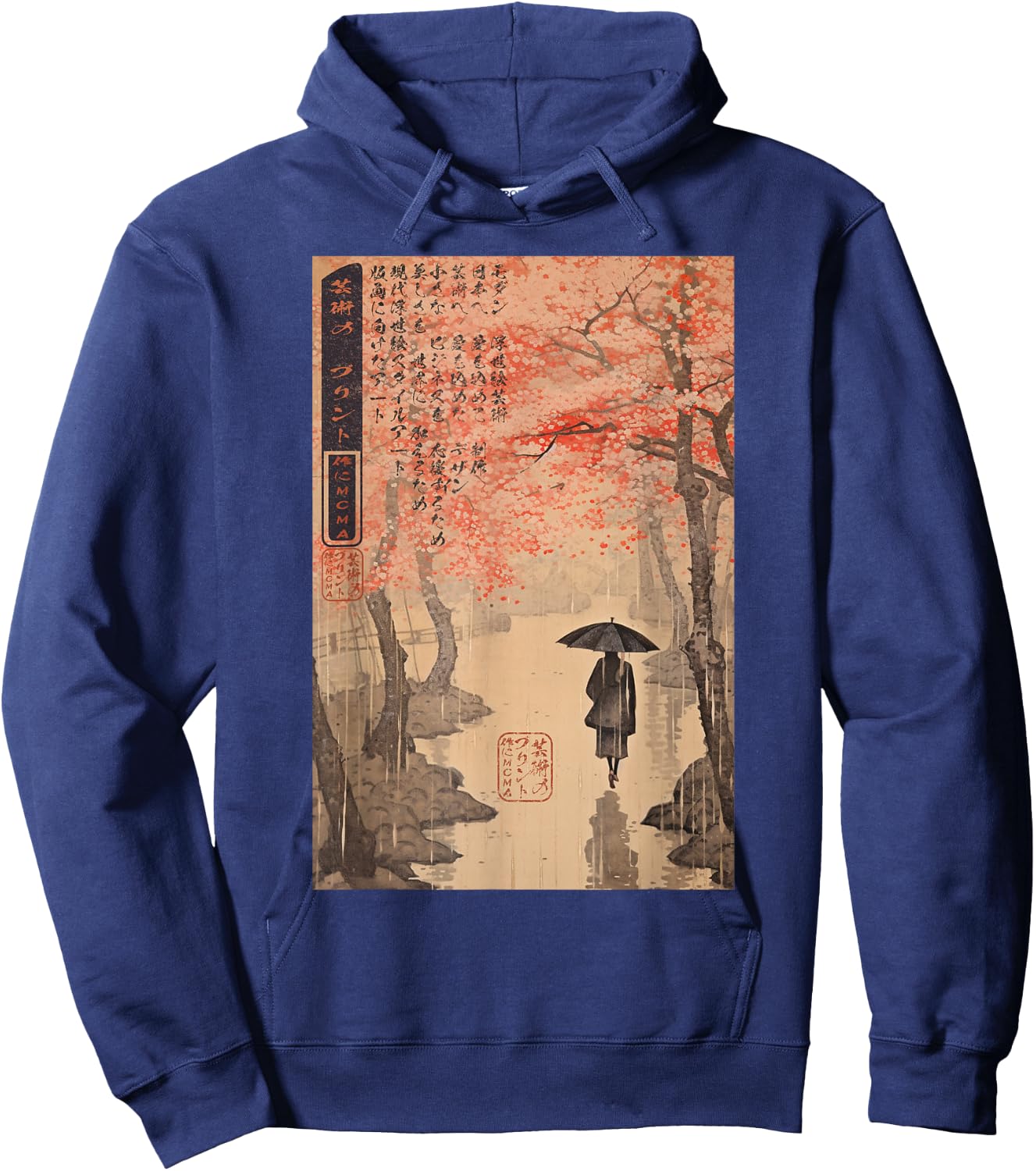 Ukiyo-e Eternal Tokyo Rain Japanese Hoodie - Hoodie | Navy
