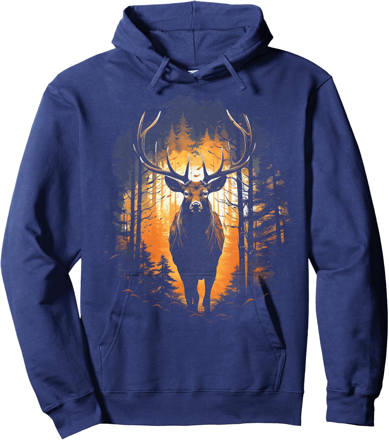 Forest Deer Wildlife Animal Illustration Hoodie - Hoodie | Navy
