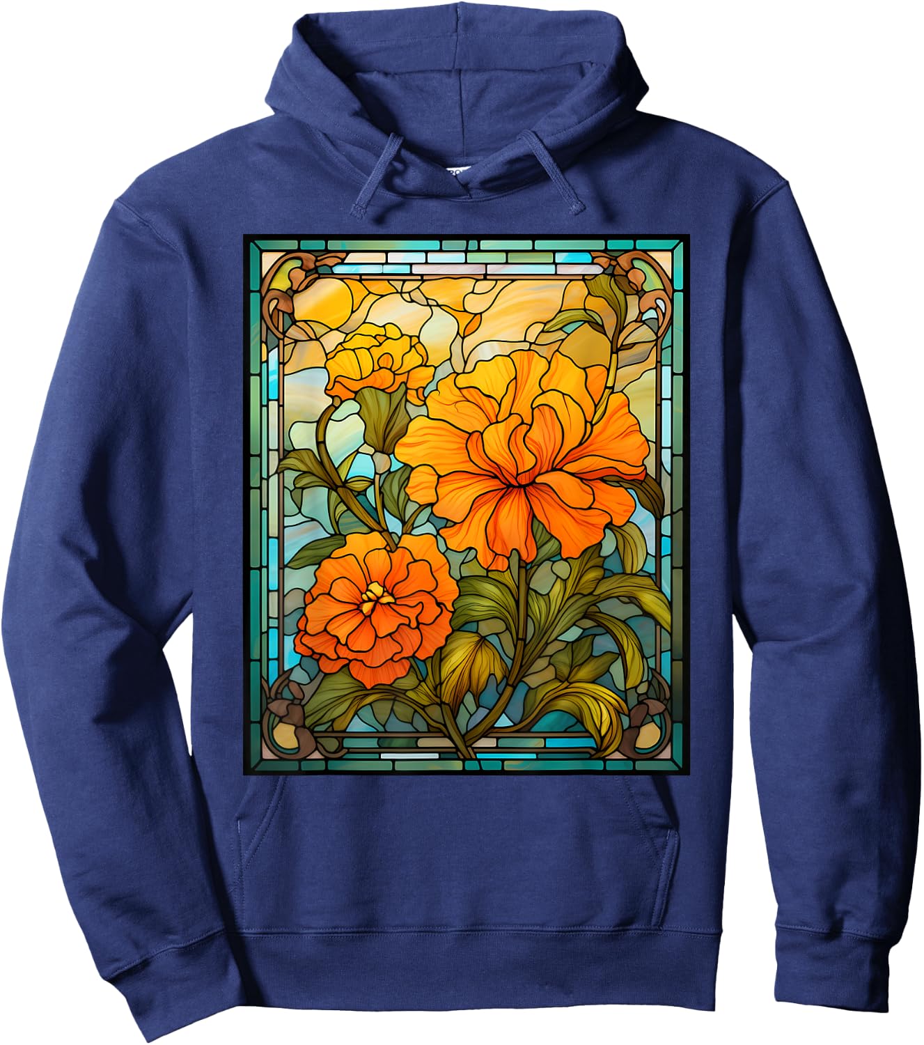 Stained Glass Style Marigold Hoodie - Hoodie | Navy