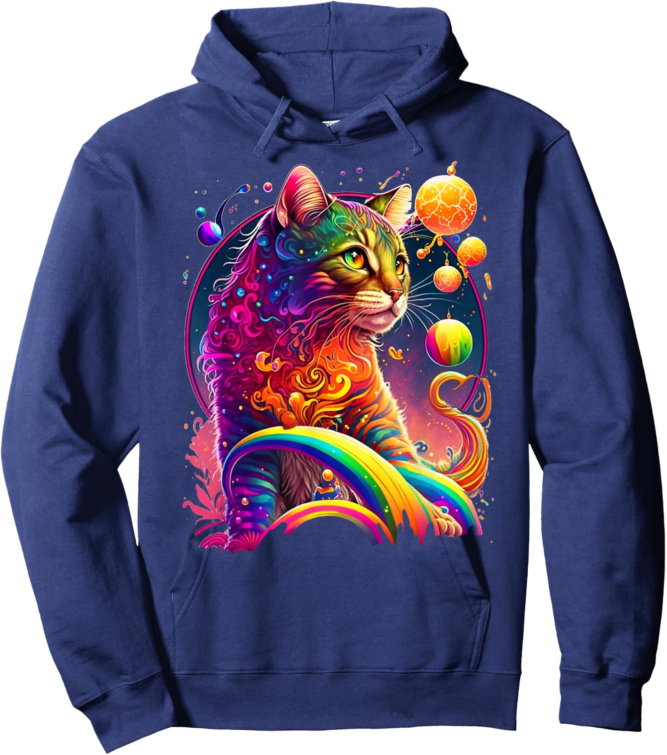 Colorful Rainbow Cat Graphic Men Women Kids Hoodie - Hoodie | Navy