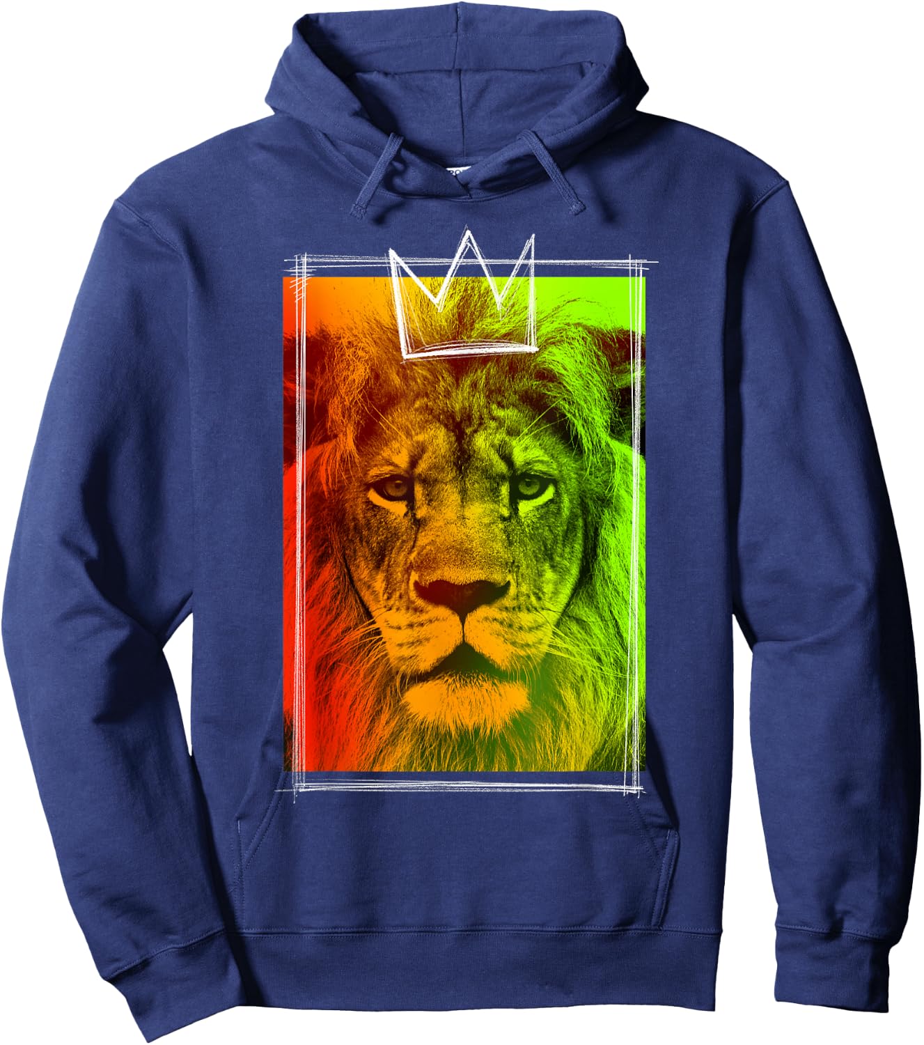 Trendy King Lion Neon Crown Poster Hoodie - Hoodie | Navy