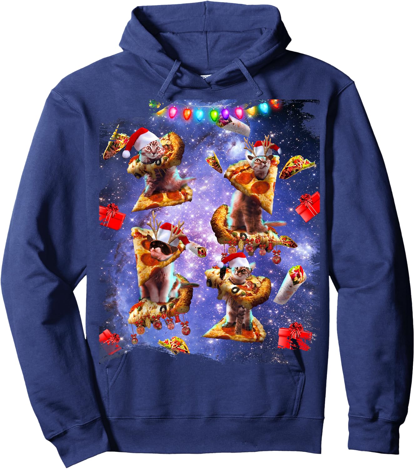Space Pizza Cat, Christmas Cats, Funny Hoodie - Hoodie | Navy