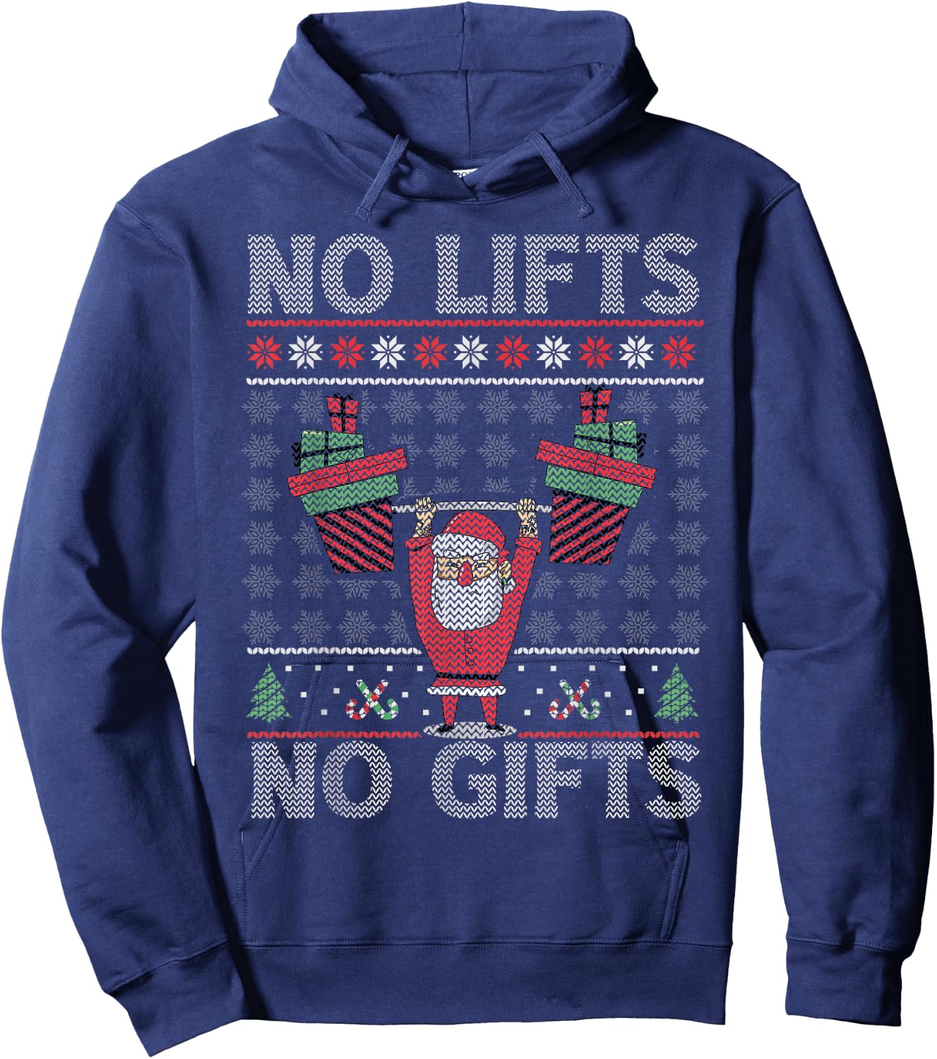 No Lifts No Gifts Christmas Gym Ugly Santa Hoodie - Hoodie | Navy