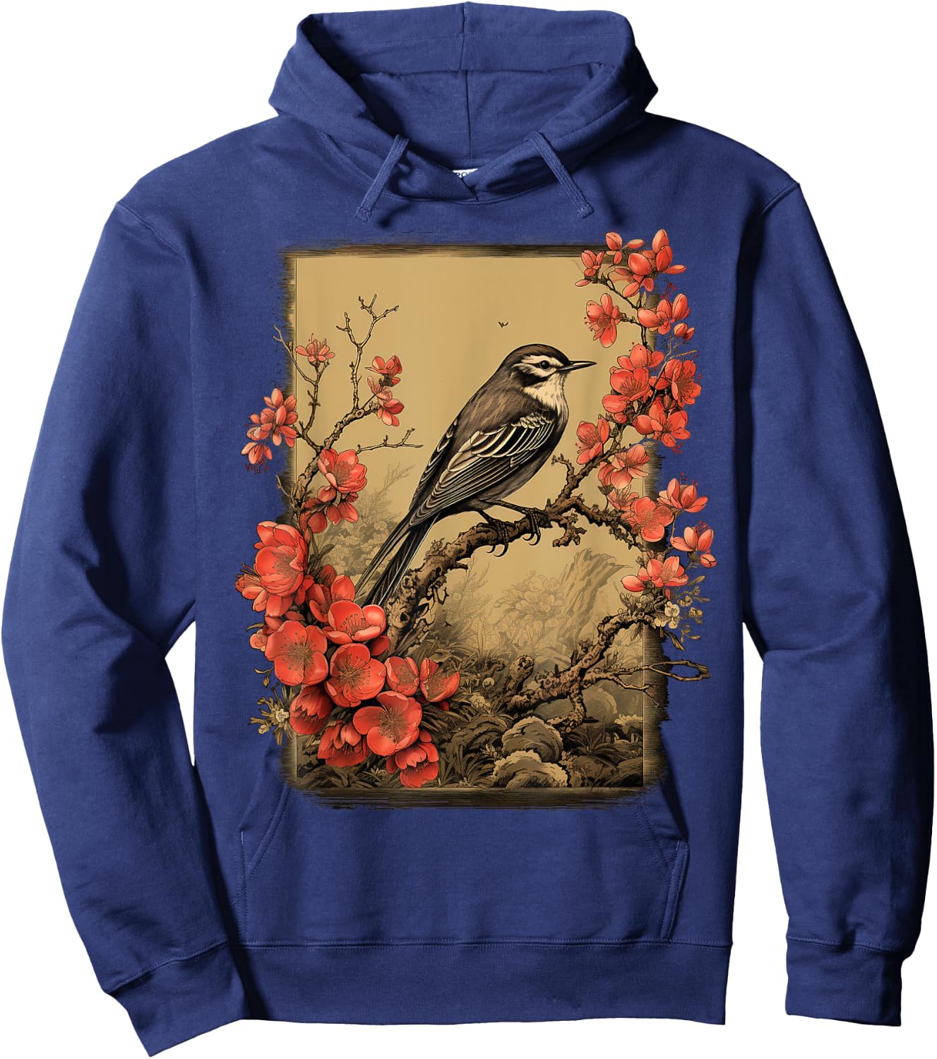 Vintage Bird and Flowers Japanese Art Hoodie - Hoodie | Navy