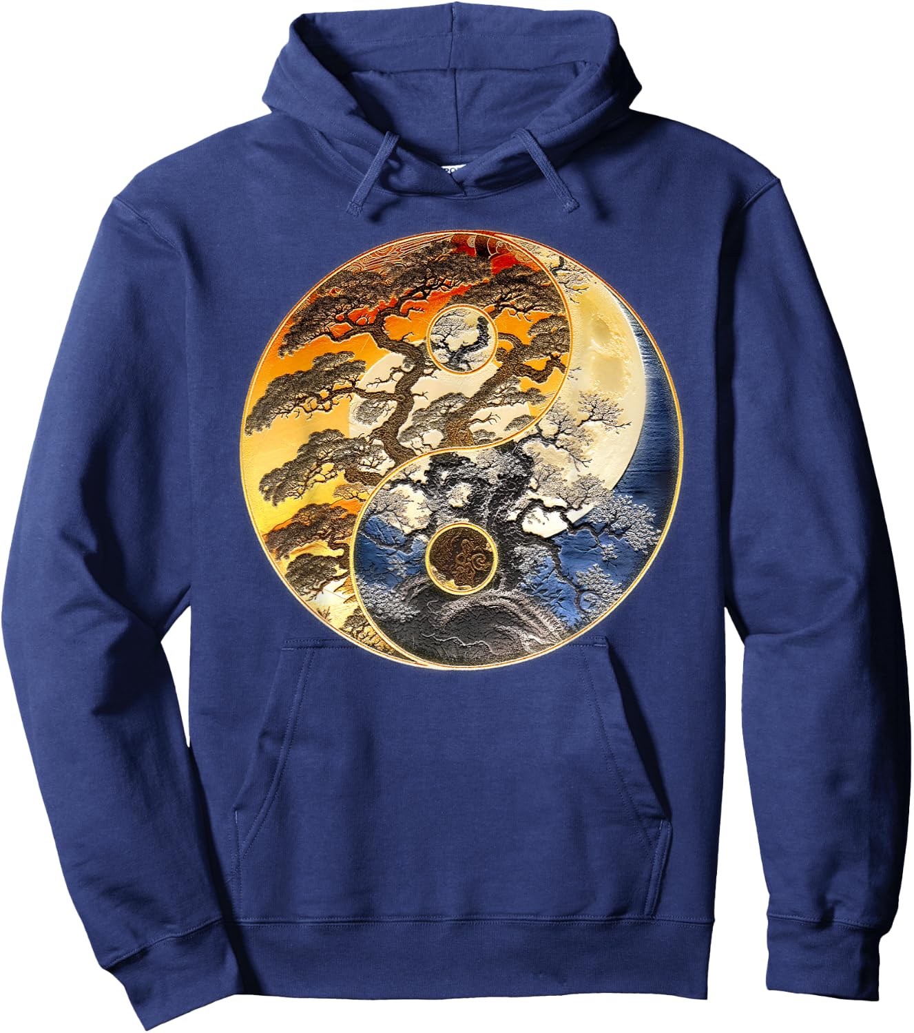 Yin Yang Tree of Life Moon Sun Duality Hoodie - Hoodie | Navy