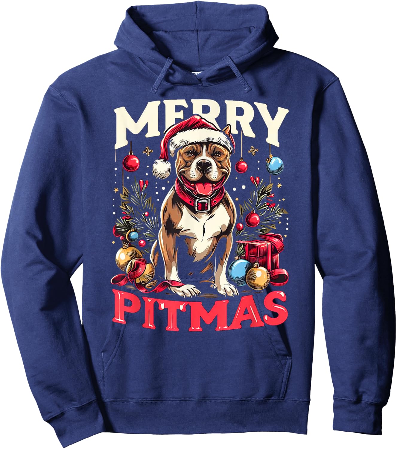 Merry Pitmas Pitbull Funny Christmas Sweater Hoodie - Hoodie | Navy