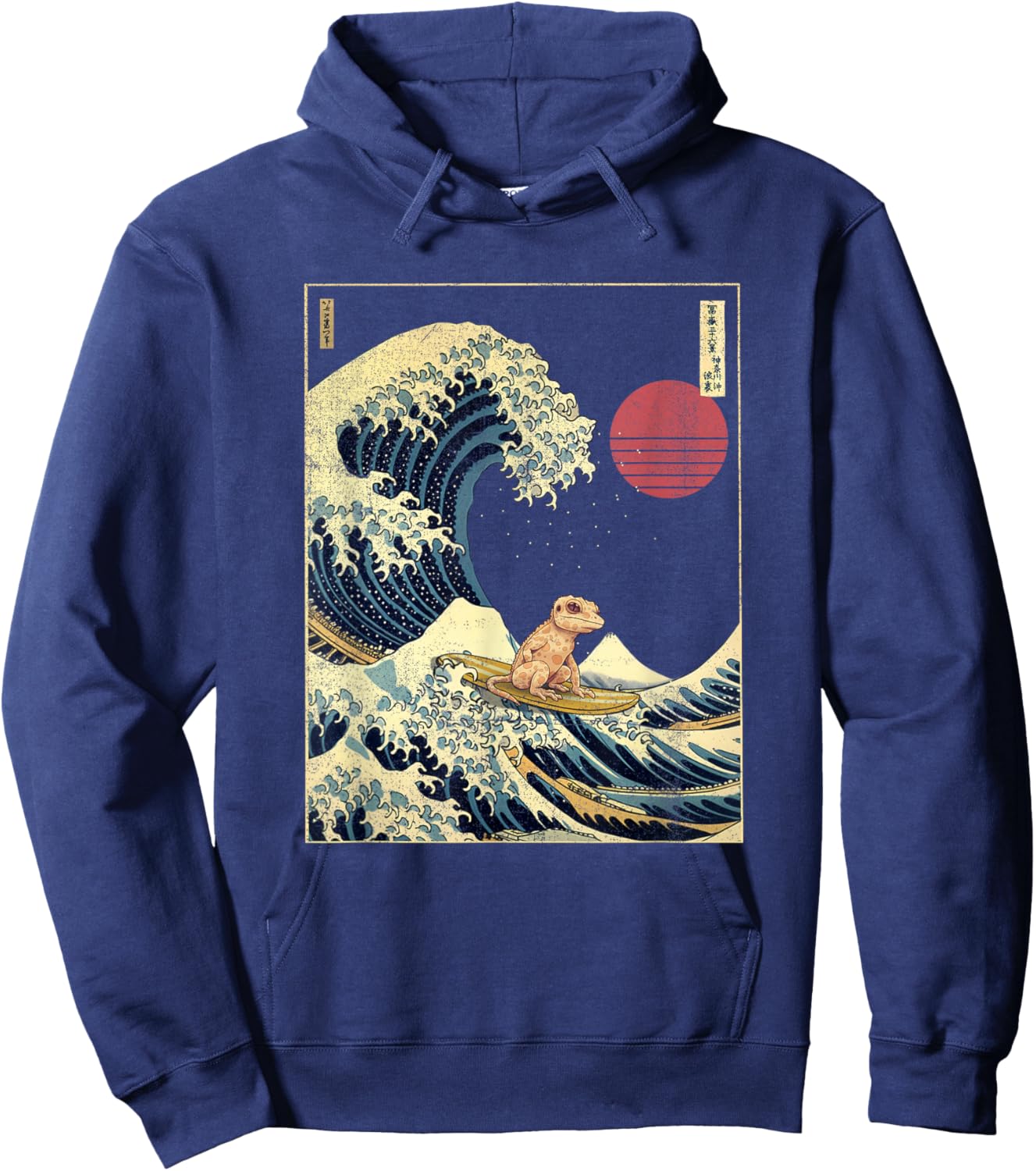 Gecko Japanese Kanagawa Wave Funny Surf Animal Hoodie - Hoodie | Navy