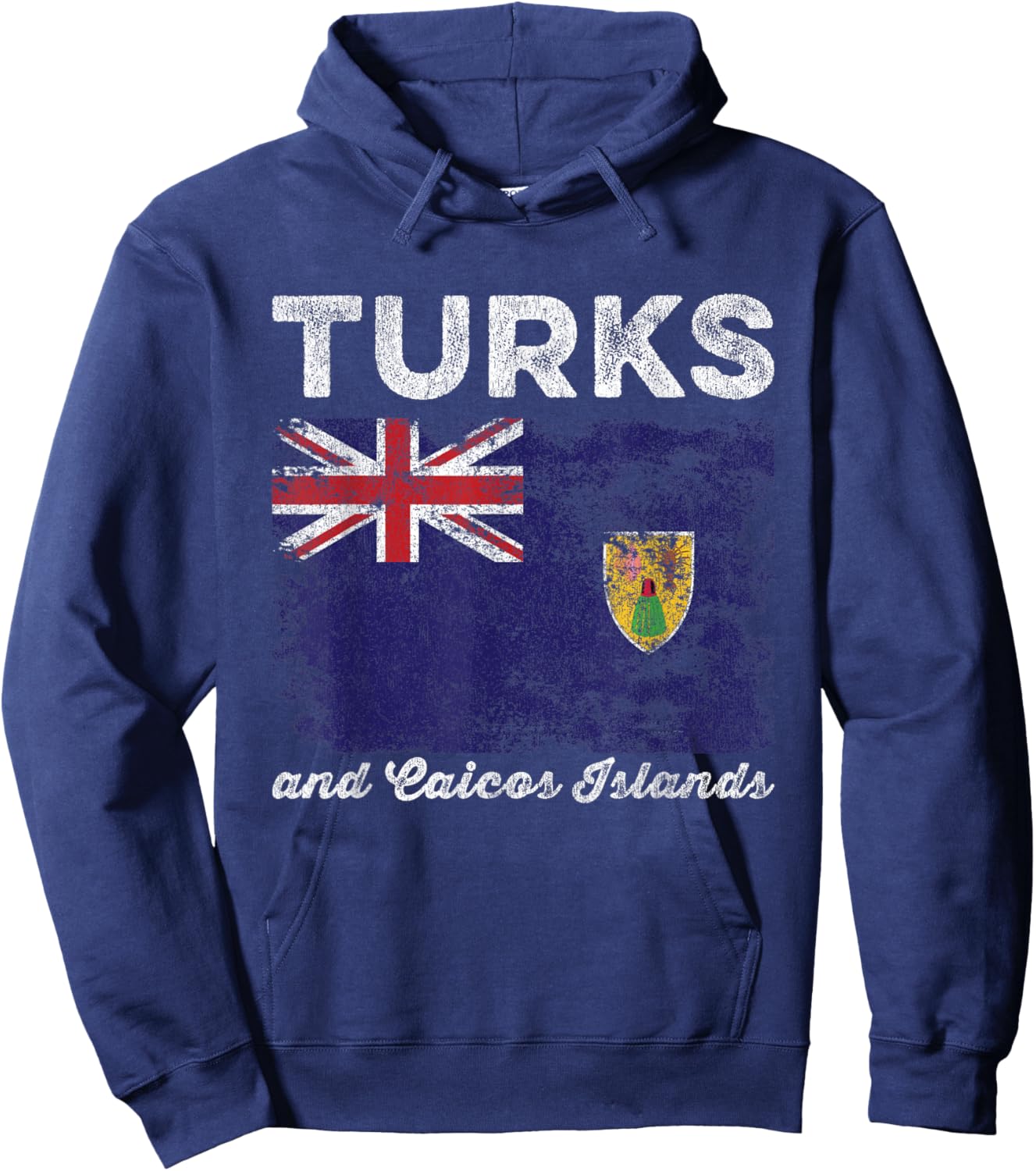 Turks and Caicos Islands Flag Distressed Hoodie - Hoodie | Navy
