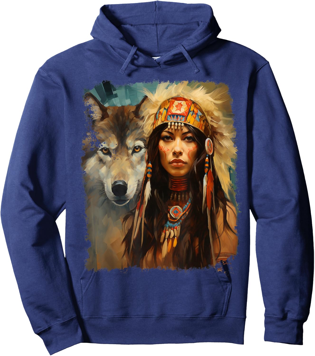 Woman and Wolf Hoodie - Hoodie | Navy