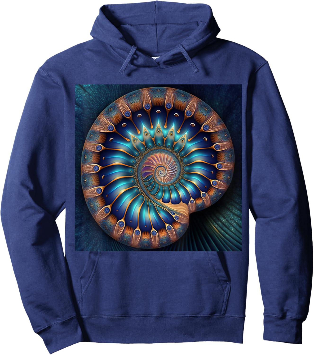 Blue Nautilus Shell Fibonacci Golden Ratio Hoodie - Hoodie | Navy