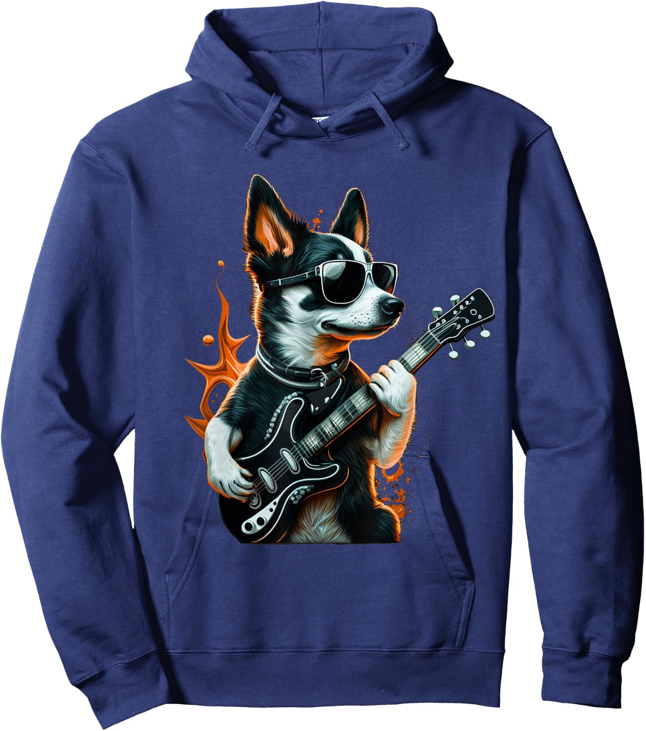 Rock & Roll Dog playing a guitar Hoodie - Hoodie | Navy
