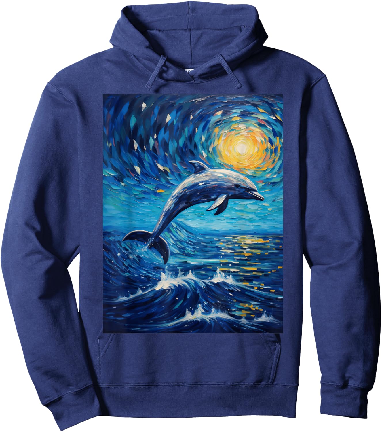 Dolphin Starry Night Van Gogh Style Graphic Hoodie - Hoodie | Navy