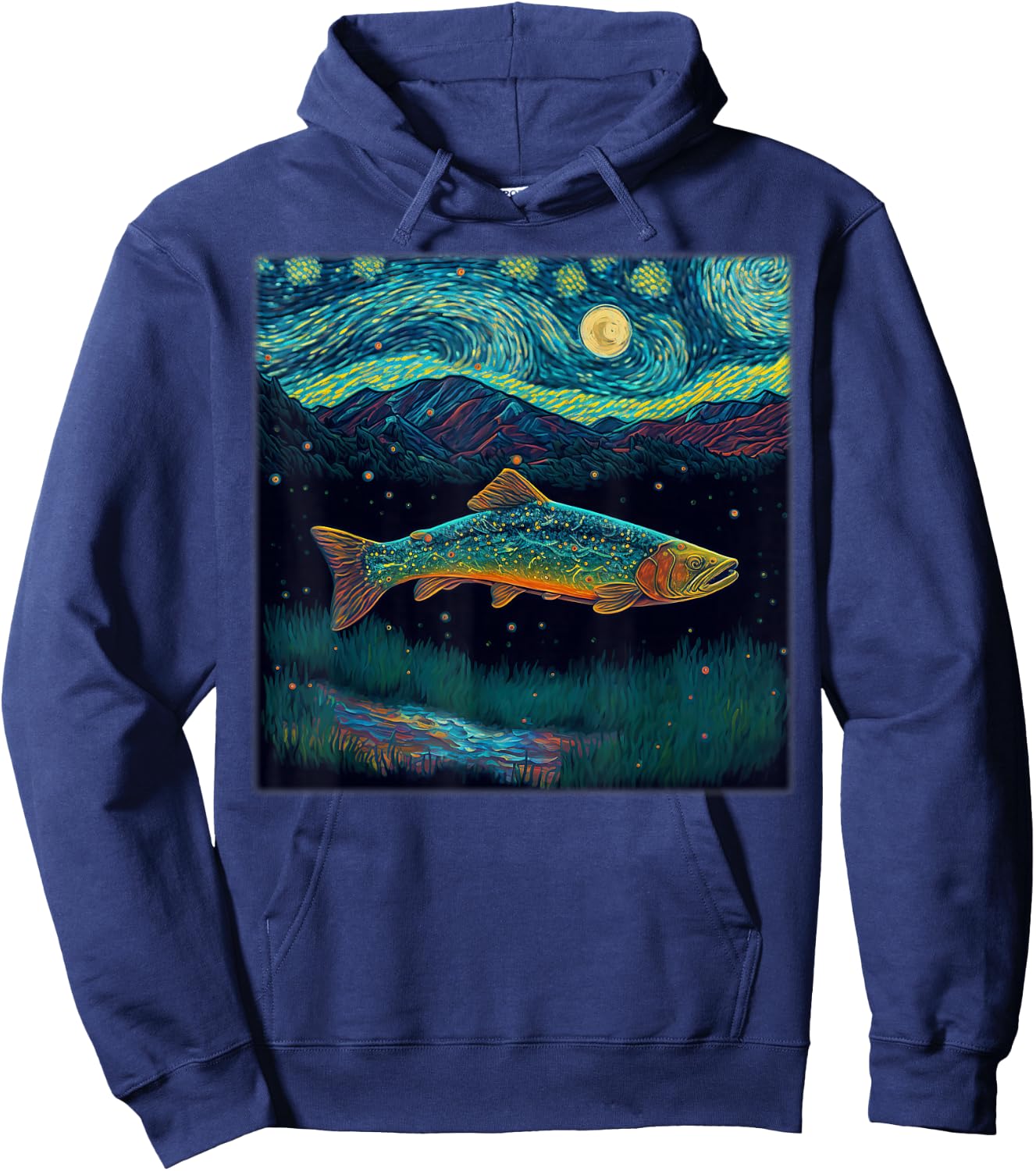 Surrealism Starry Night Brook Trout Hoodie - Hoodie | Navy