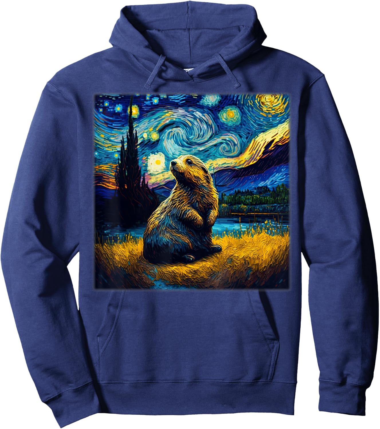 Surrealism Starry Night Marmot Hoodie - Hoodie | Navy