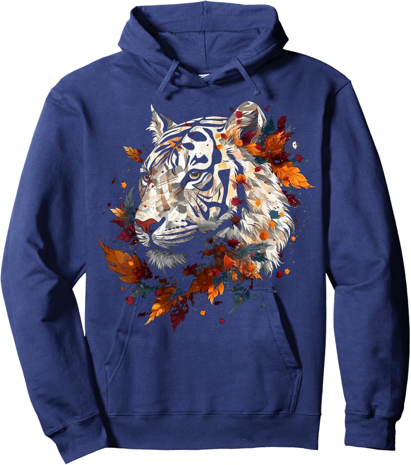 Tiger Artwork - Autumn Leaves Zoo Animal Tiger Hoodie - Hoodie | Navy