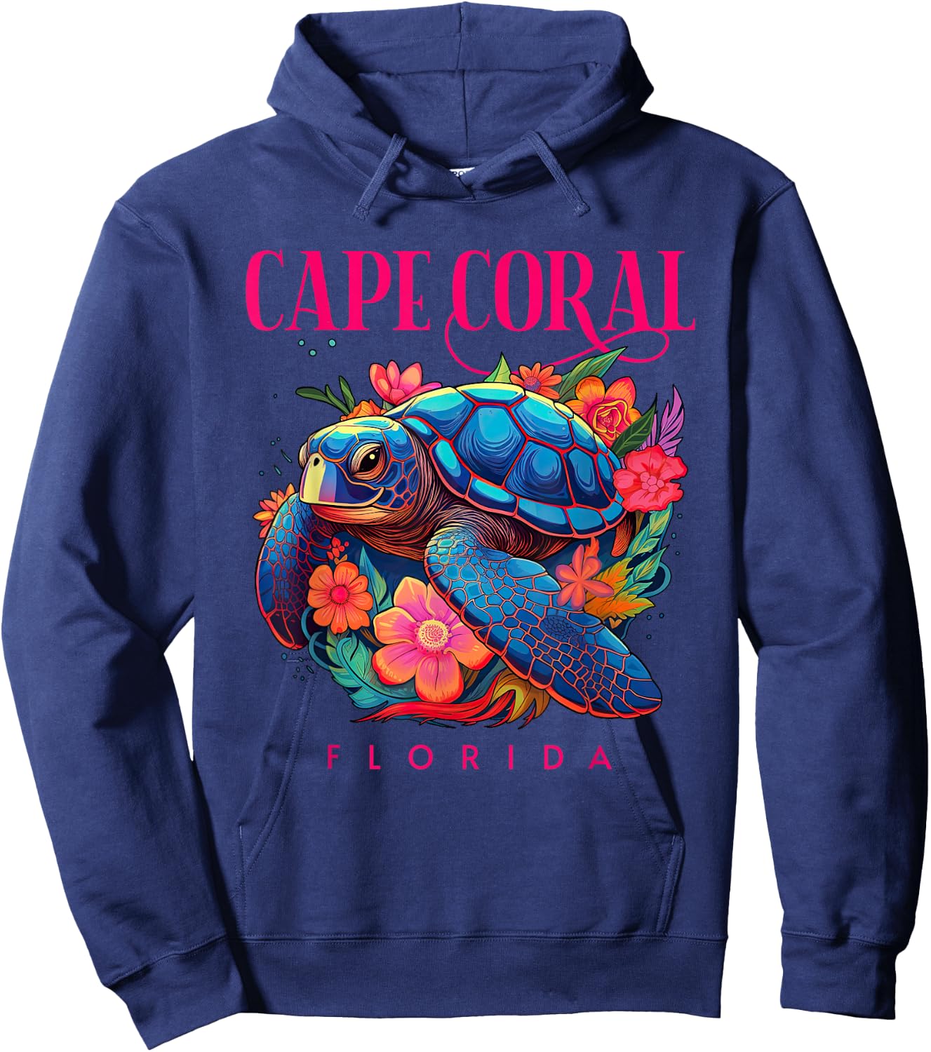 Cape Coral Florida Floral Beach Turtle Souvenir Hoodie - Hoodie | Navy