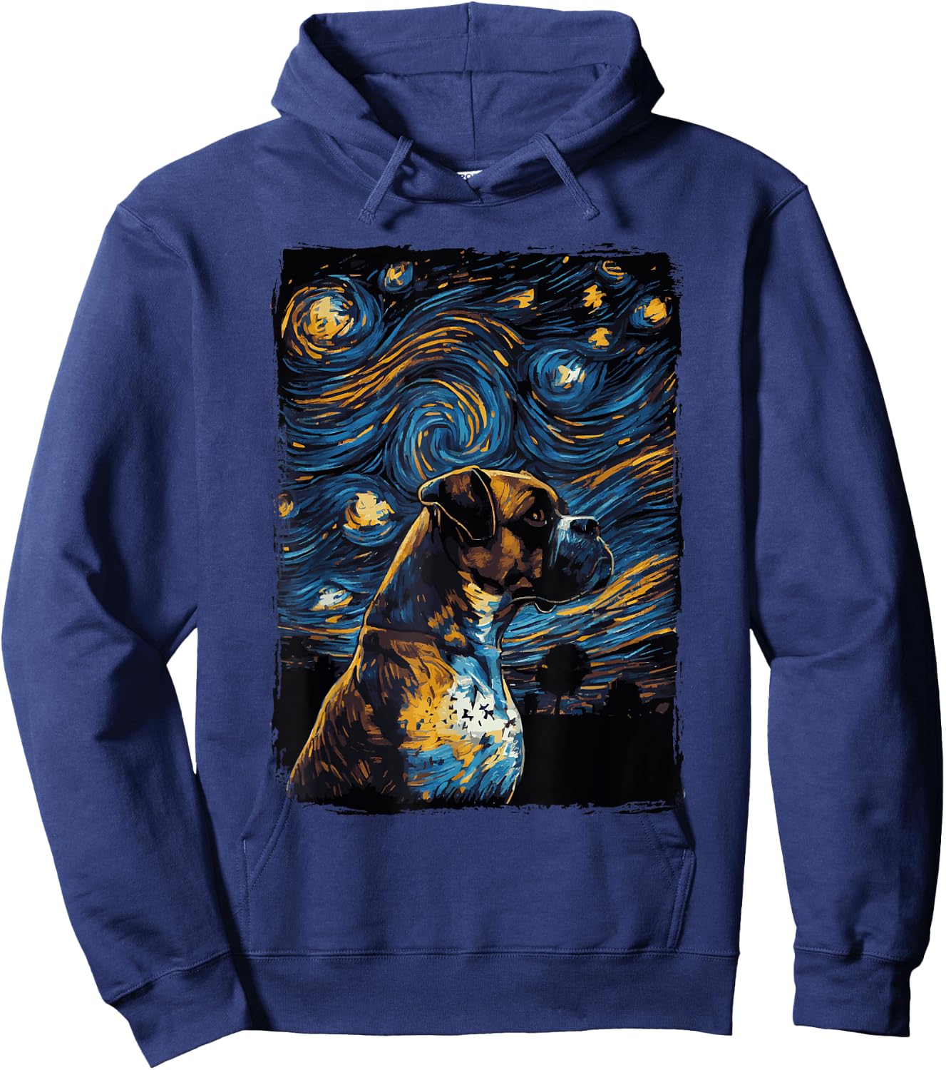 German Boxer Dog Starry Night Hoodie - Hoodie | Navy