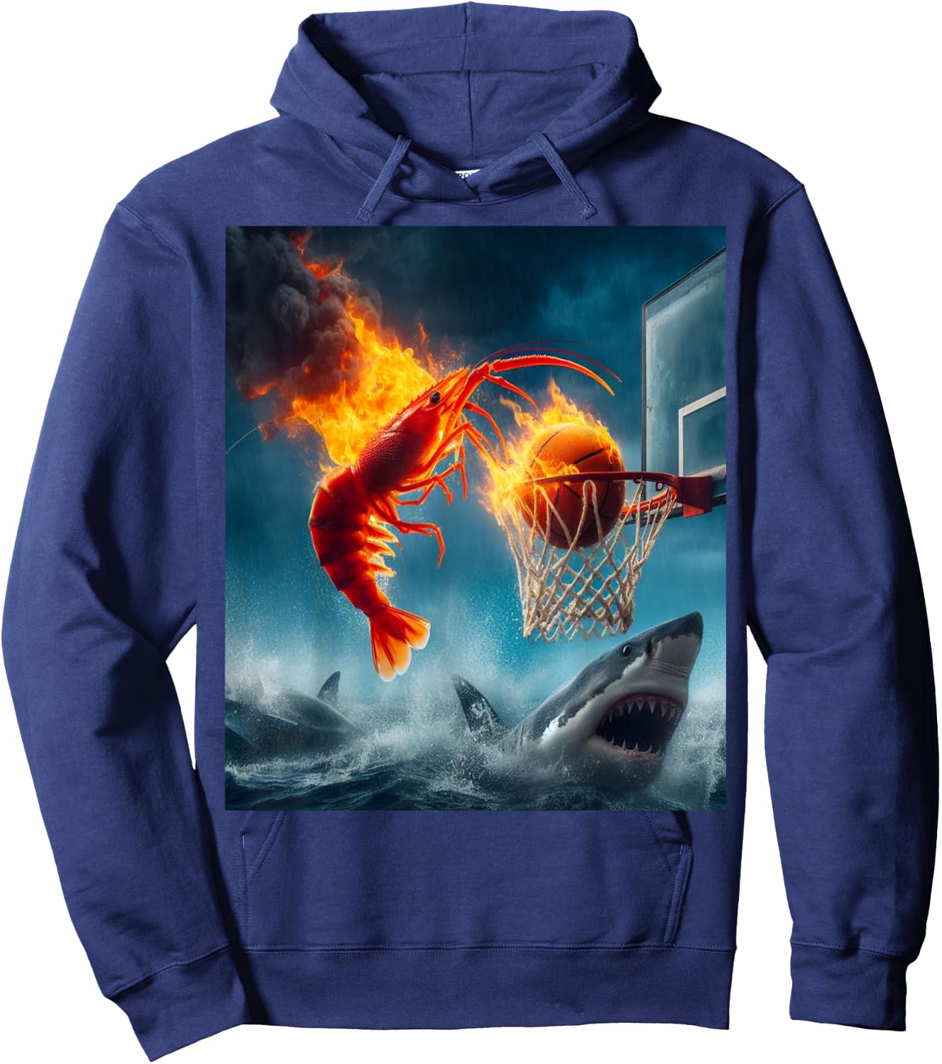 Shrimp Dunking on Shark Funny Fishing Meme Hoodie - Hoodie | Navy