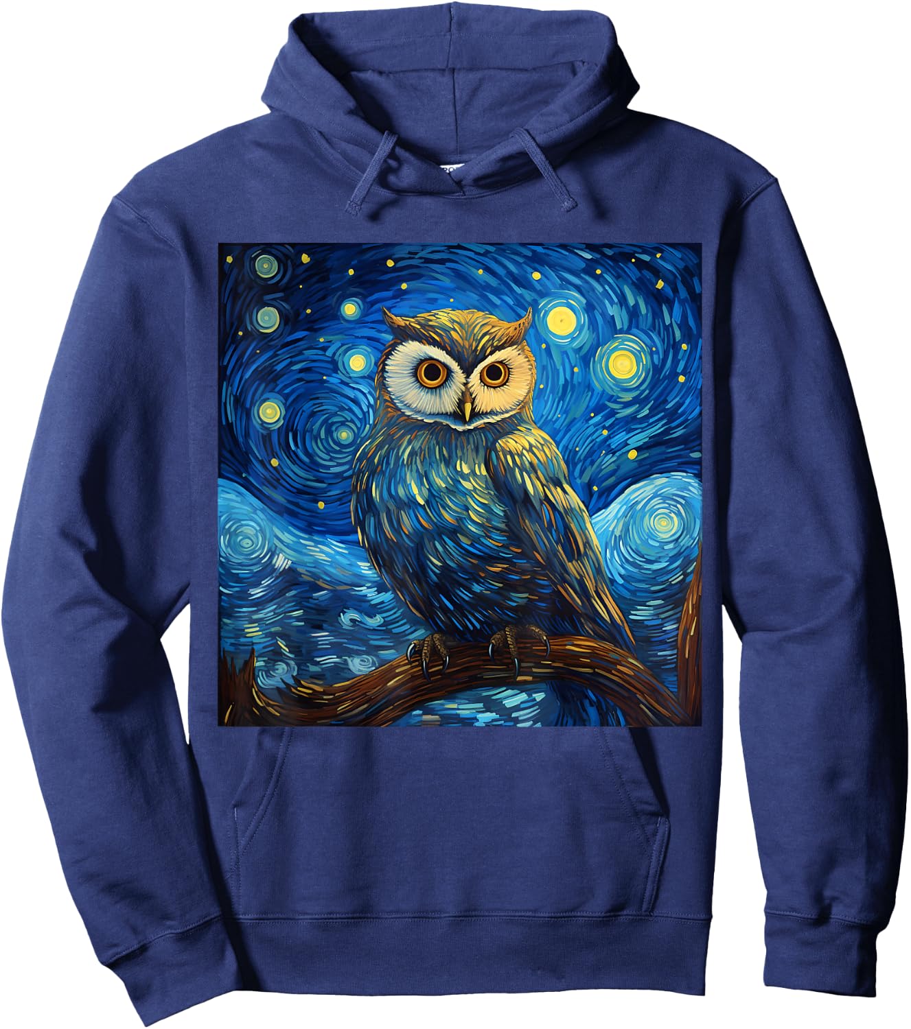 Surreal Starry Night Owl Hoodie - Hoodie | Navy