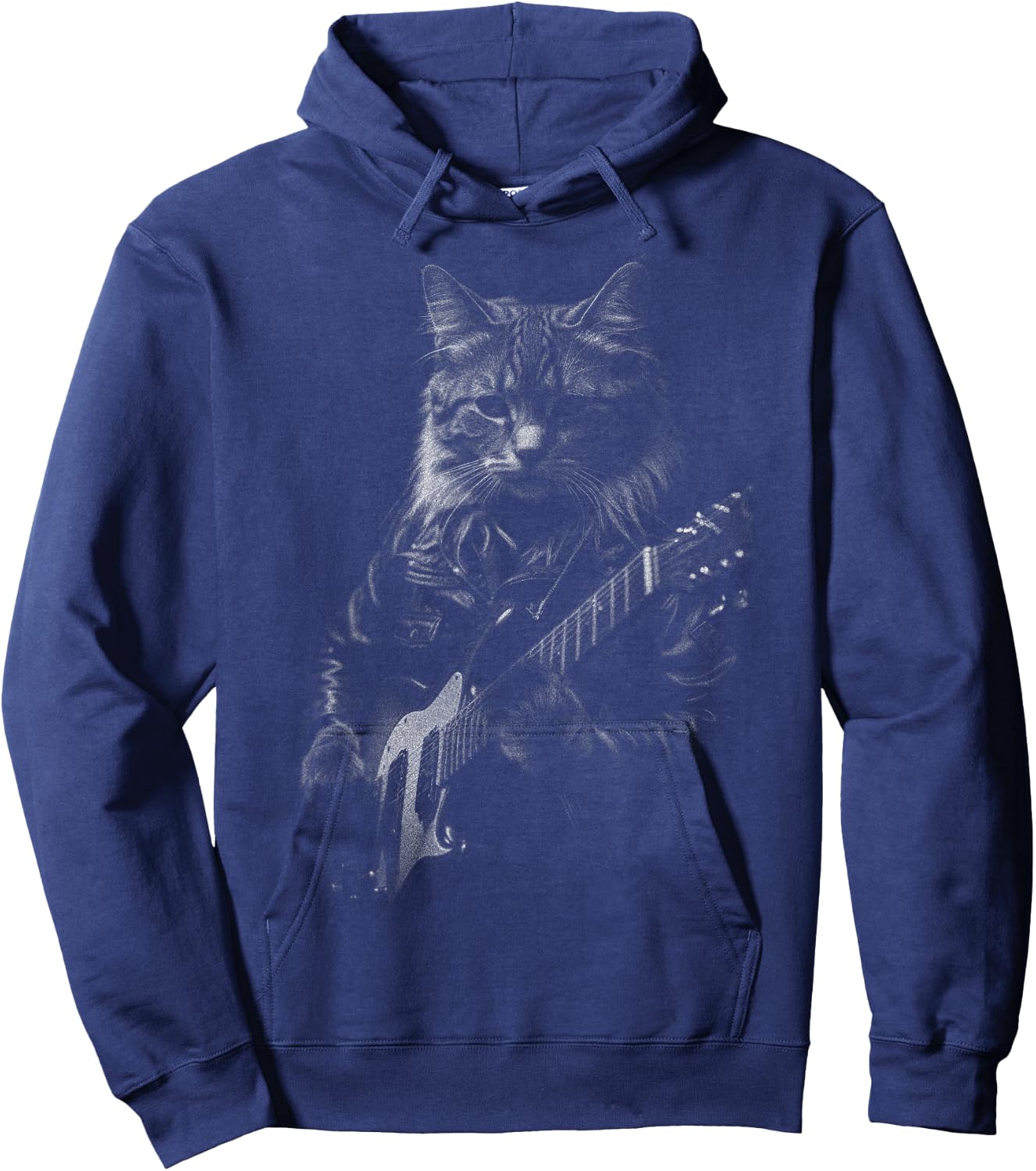 Rock Cat Playing Guitar - Funny Guitar Cat Hoodie - Hoodie | Navy