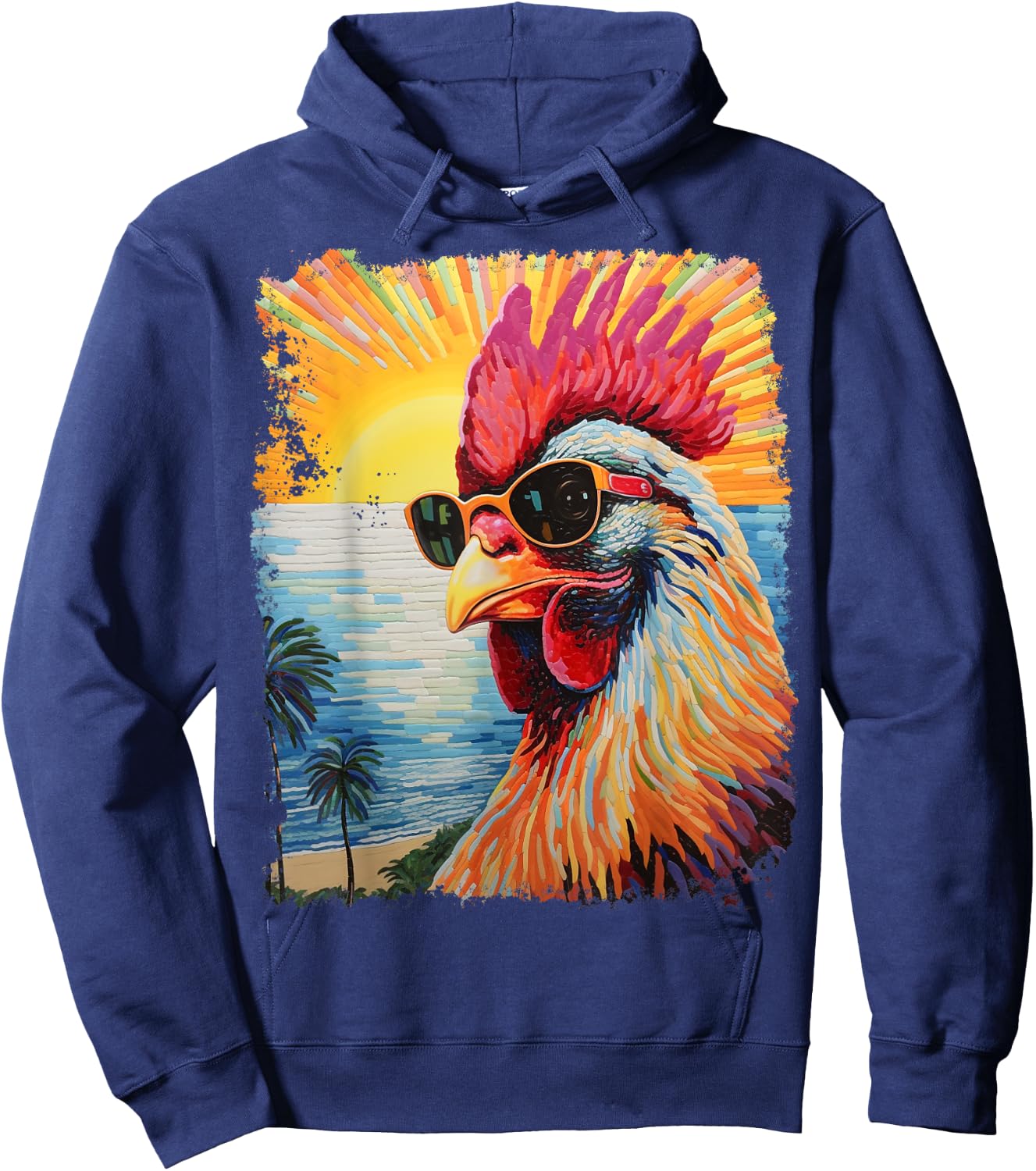 Pop Art Colorful Hawaiian Chicken Hoodie - Hoodie | Navy