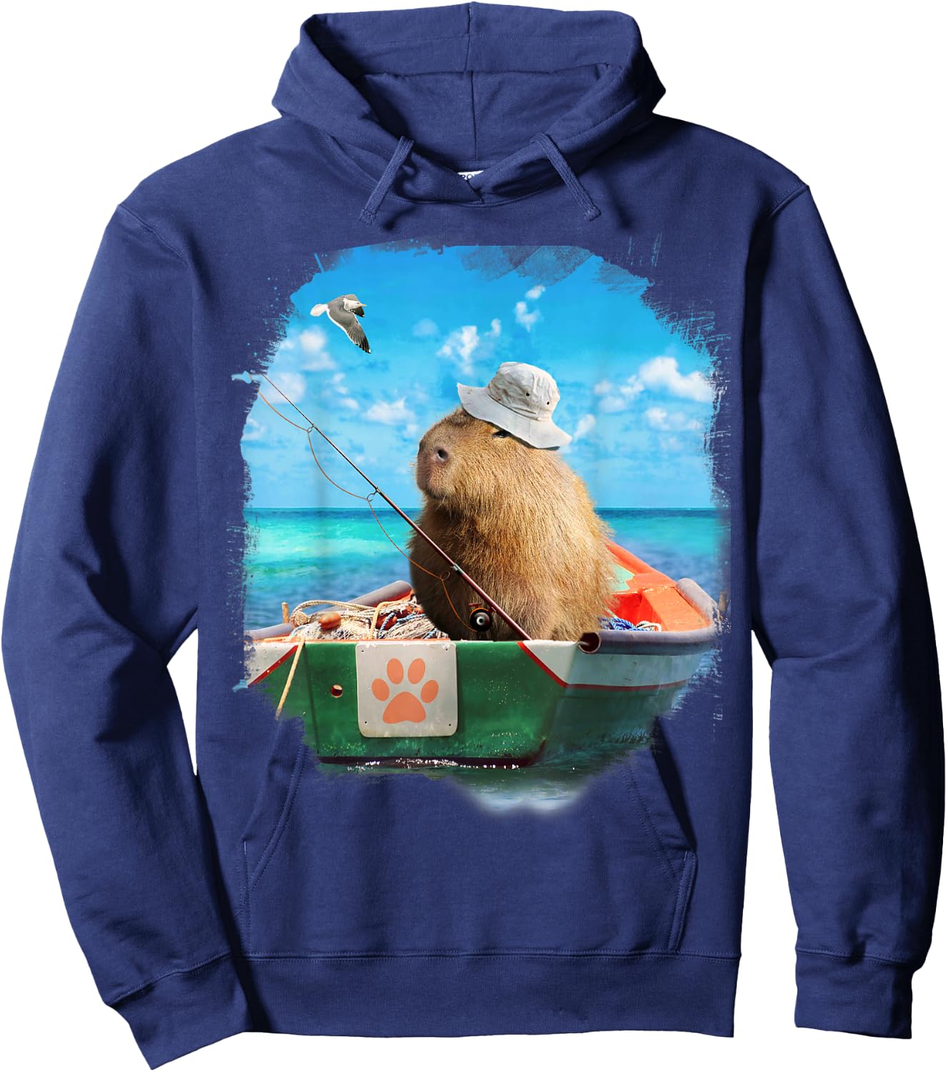 Capybara On Fishing Boat Funny Hoodie - Hoodie | Navy