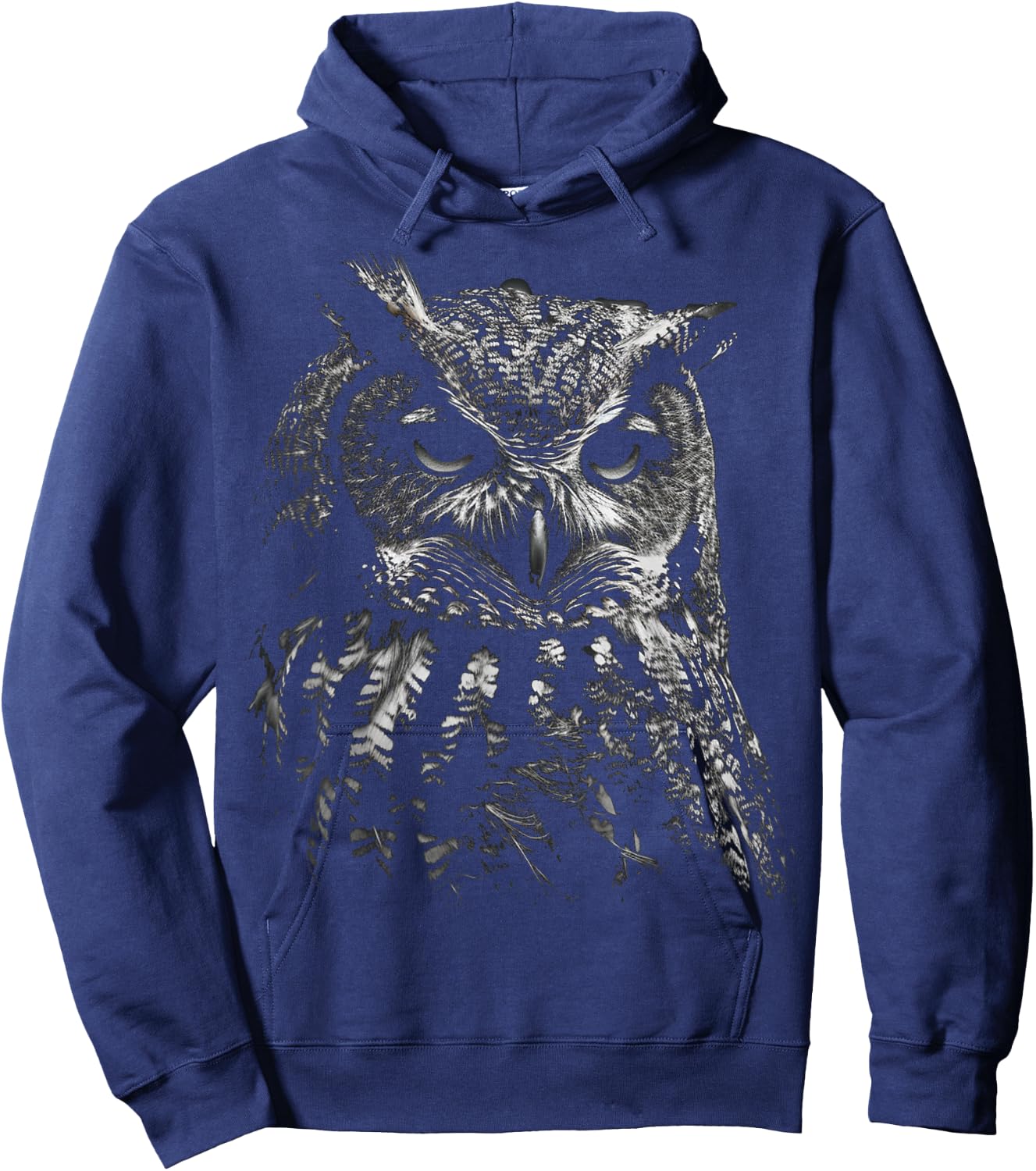 Owl Portrait Artwork | Animal Motif Owl Hoodie - Hoodie | Navy