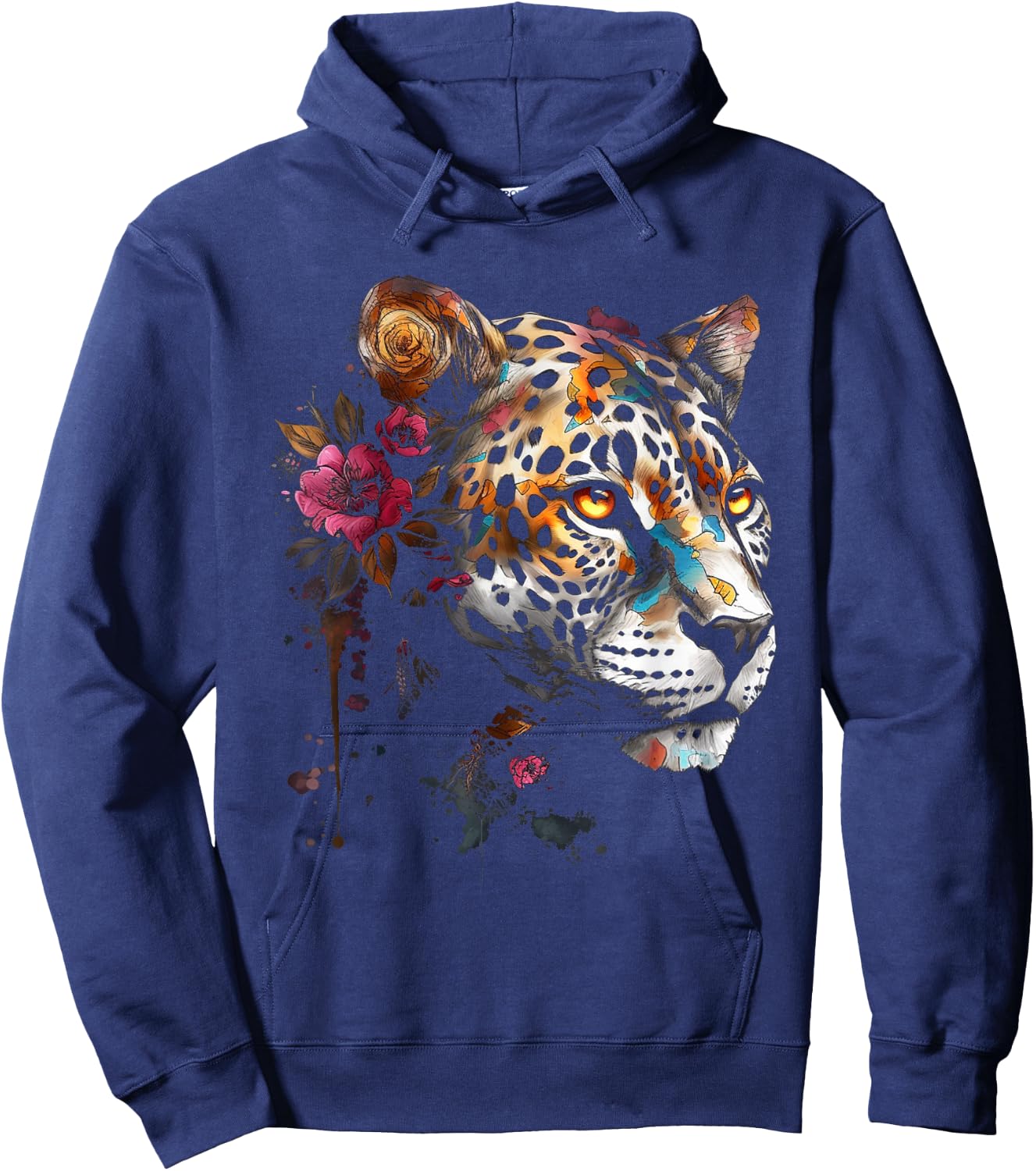Leopard Flowers Art - Animal Leopard Hoodie - Hoodie | Navy