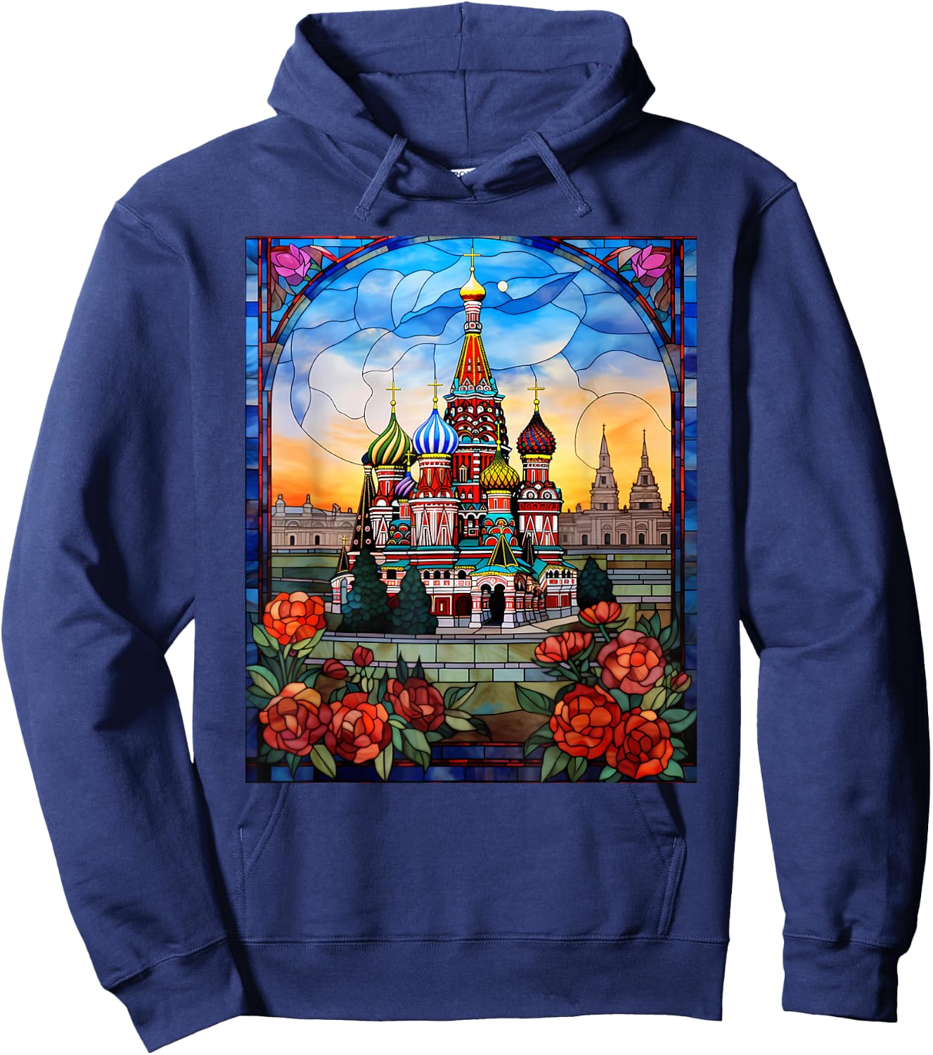 Stained Glass Style Red Square Moscow Russia Hoodie - Hoodie | Navy