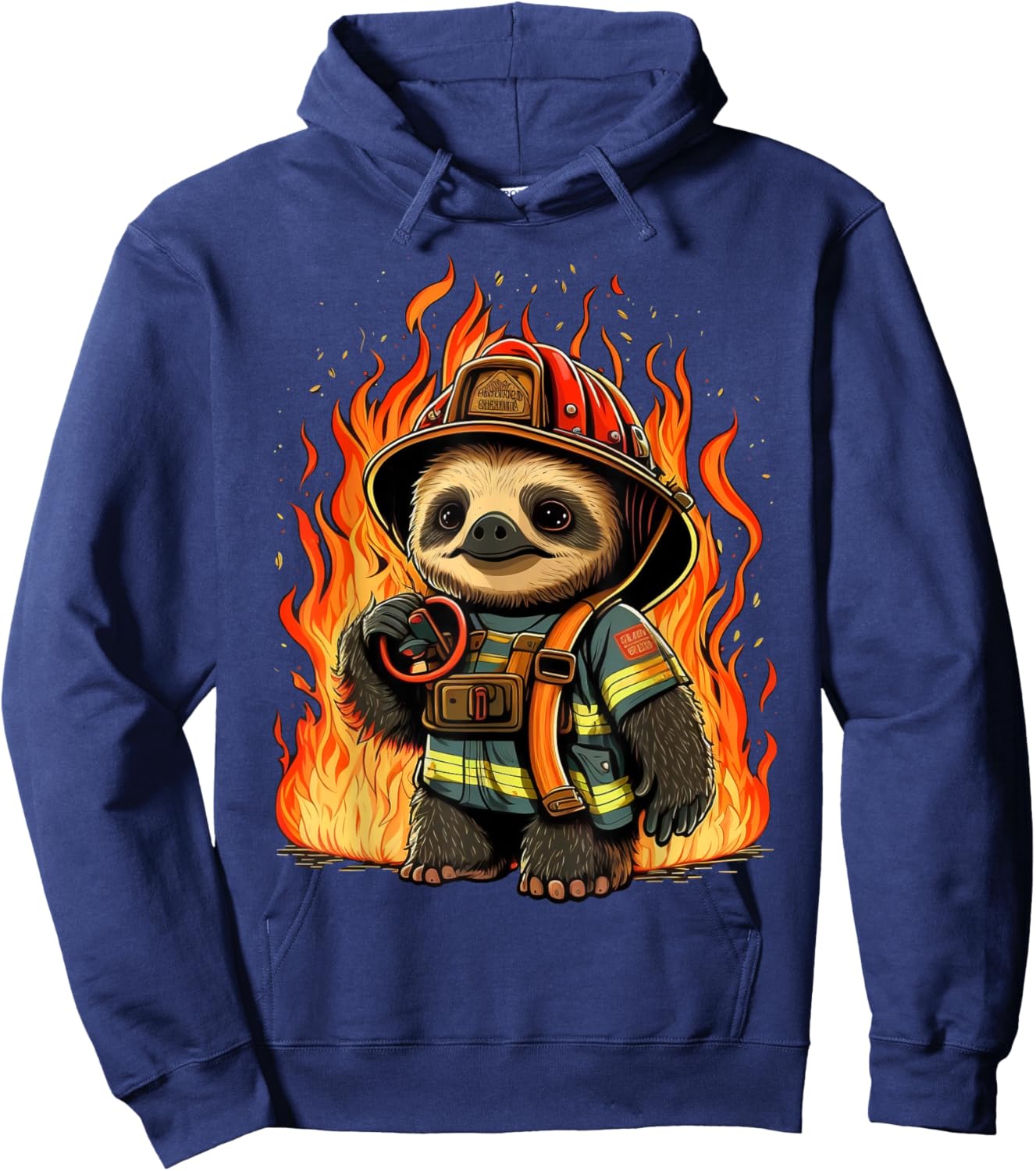 Sloth Fireman on Firefighter Sloth Hoodie - Hoodie | Navy