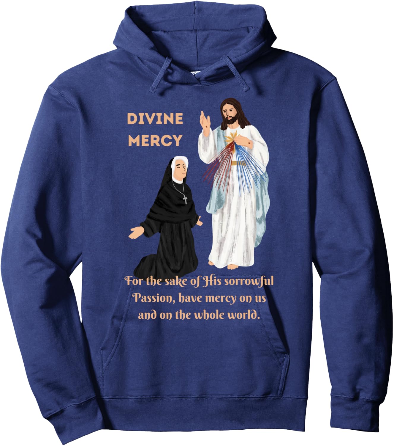 Divine Mercy Jesus and Saint Faustina Hoodie - Hoodie | Navy