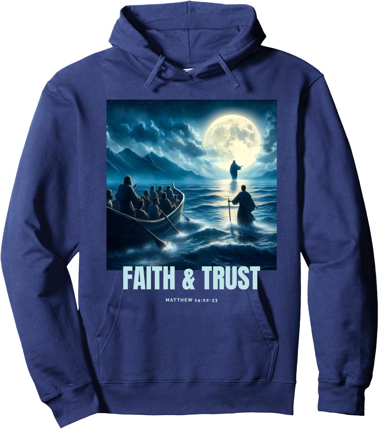 Faith Inspired Image Of Jesus Walking On Water Hoodie - Hoodie | Navy