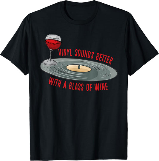 Vinyl Records Lover Retro Music Vinyl Collectors Wine Lover T-Shirt - T-Shirt | Black