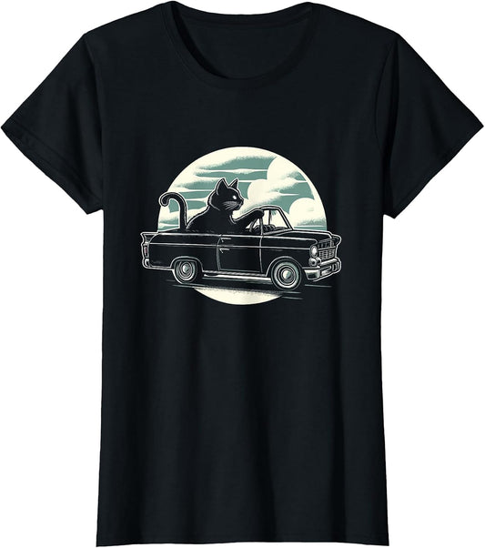 Cat Driving A Car - Vintage Cat Kitten Mom Dad Kitty Lover