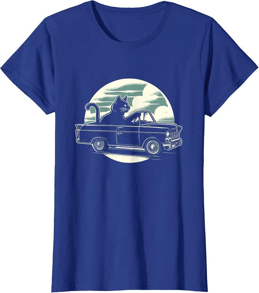 Cat Driving A Car - Vintage Cat Kitten Mom Dad Kitty Lover
