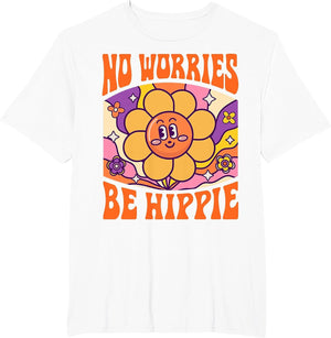 No Worries Be Hippie Peace Sign Retro 60s 70s Vintage Flower
