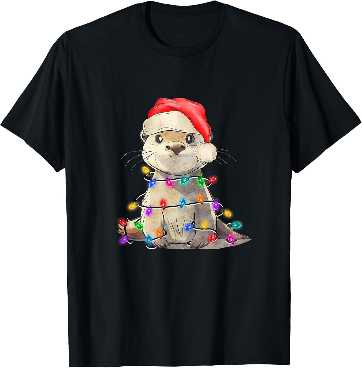 Adorable Christmas Otter with string of lights (C)